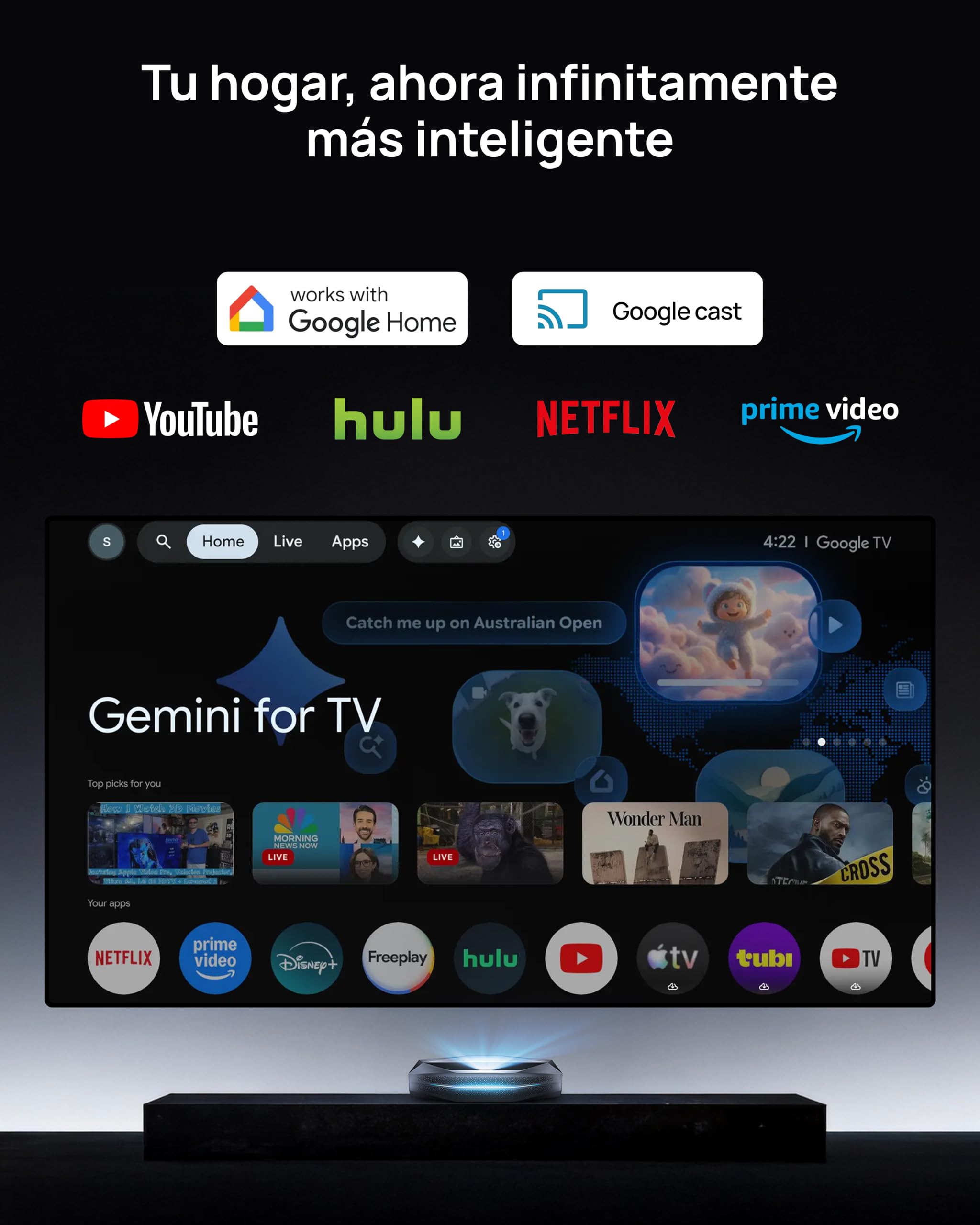 AWOL VISION Aetherion Pro + Pantalla ALR 100 Pulgadas. Proyector láser RGB Triple de Ultra Corto Alcance 4K UHD, HDR10+, Dolby Vision y Atmos, para Cine en casa y Gaming.