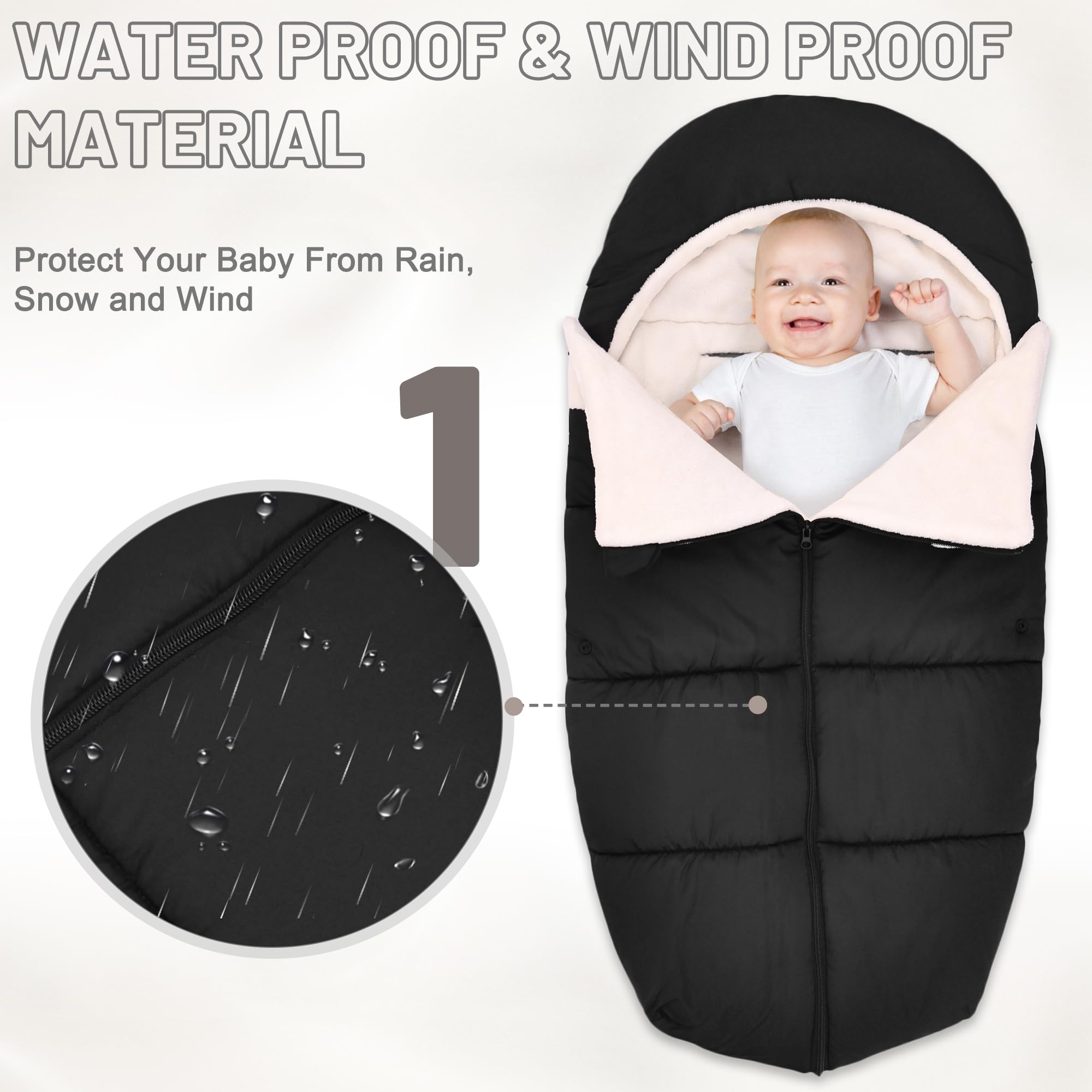 Winter Warm Bunting Bags Universal, Baby Stoller Sleep Bag Cold Weather, Waterproof Toddler Footmuff for Stroller,Pushchairs,Prams - 3
