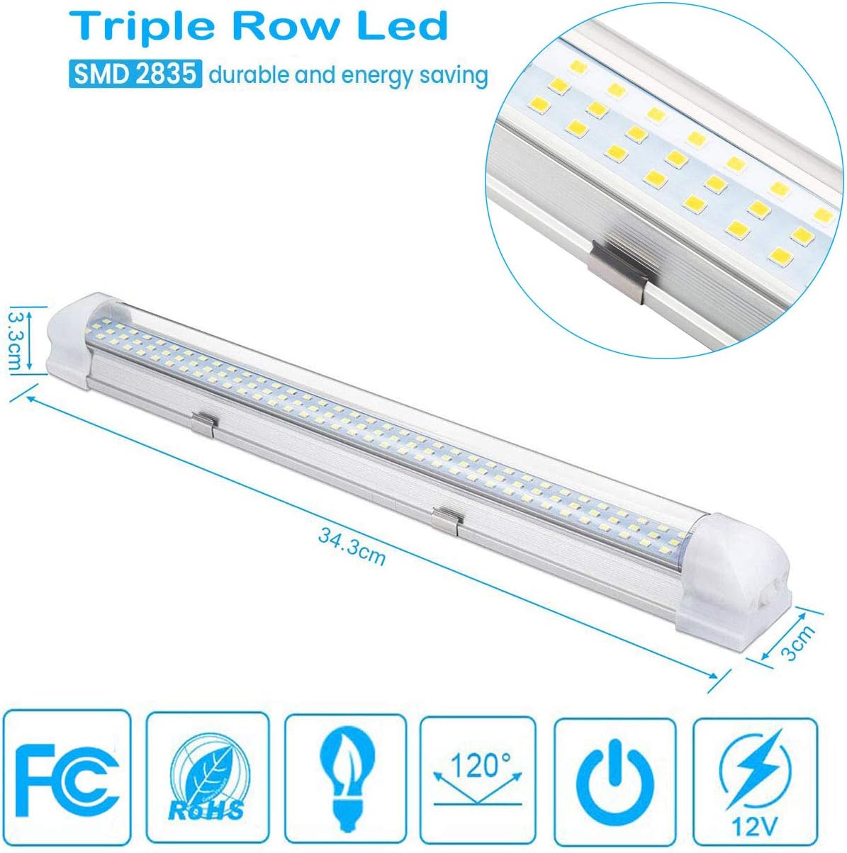ROYFACC 108 LED Interior Light Bar Lamp Universal Strip Lighting Van Led Lights12V 6W for Car Camper Van Bus Caravan Boat Motorhome Kitchen Bathroom with ON/Off Switch (2 Pack)
