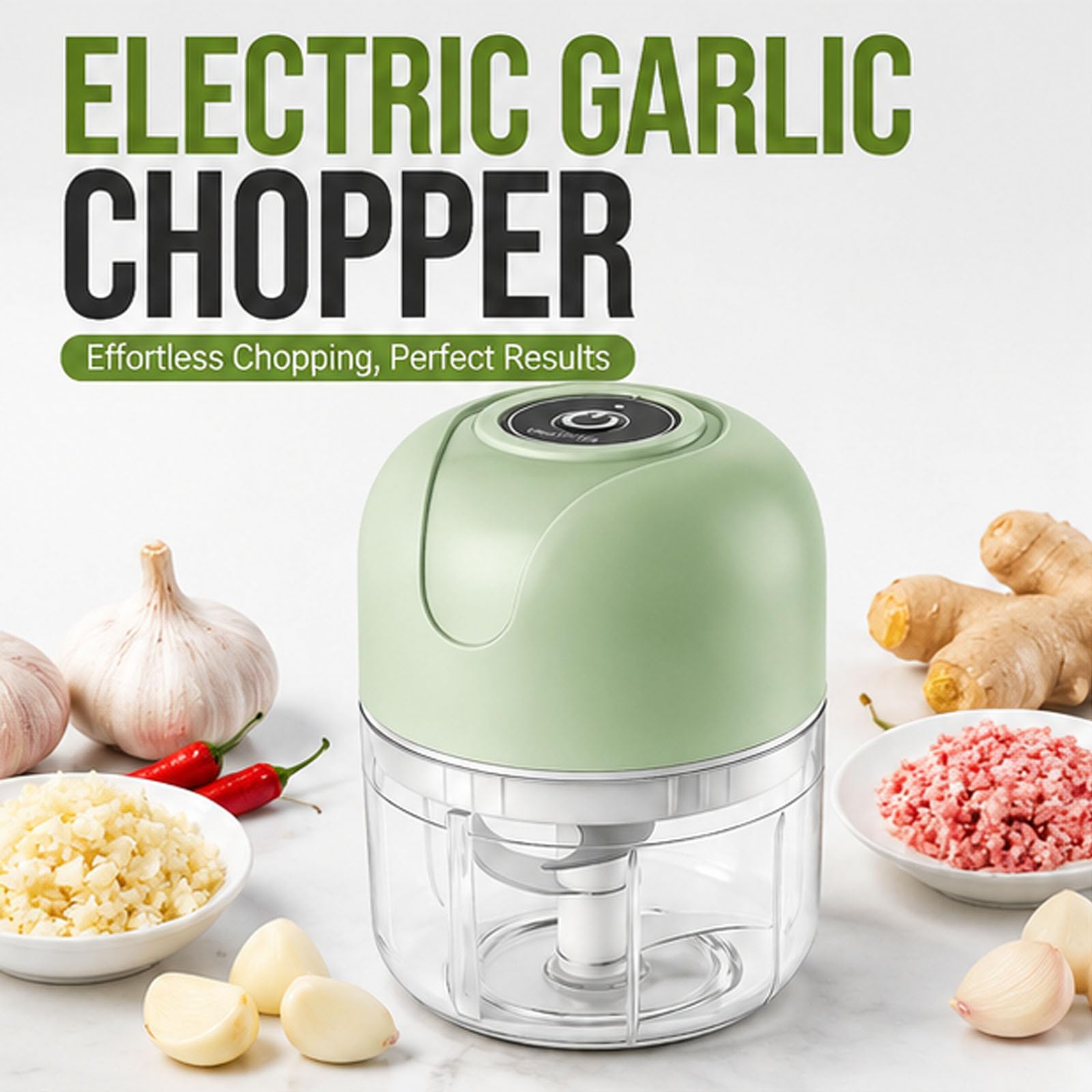 Tritaglio d'Aglio Elettrico, Mini Robot da Cucina Portatile da 250ml | 3 lame affilate, tritatutto per verdure, schiaccia aglio, trita cipolle, ricaricabile, per zenzero, peperoncino(2PCS-Green)