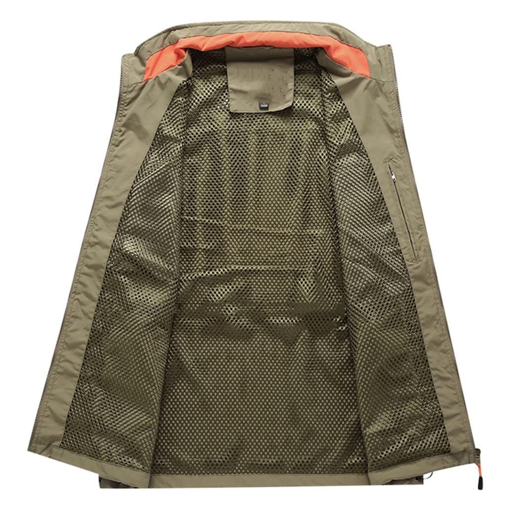 Chaleco de abrigo para hombre, chaleco de fotógrafo, herramienta muchos bolsillos de malla de trabajo sin mangas chaqueta cálida de forro polar