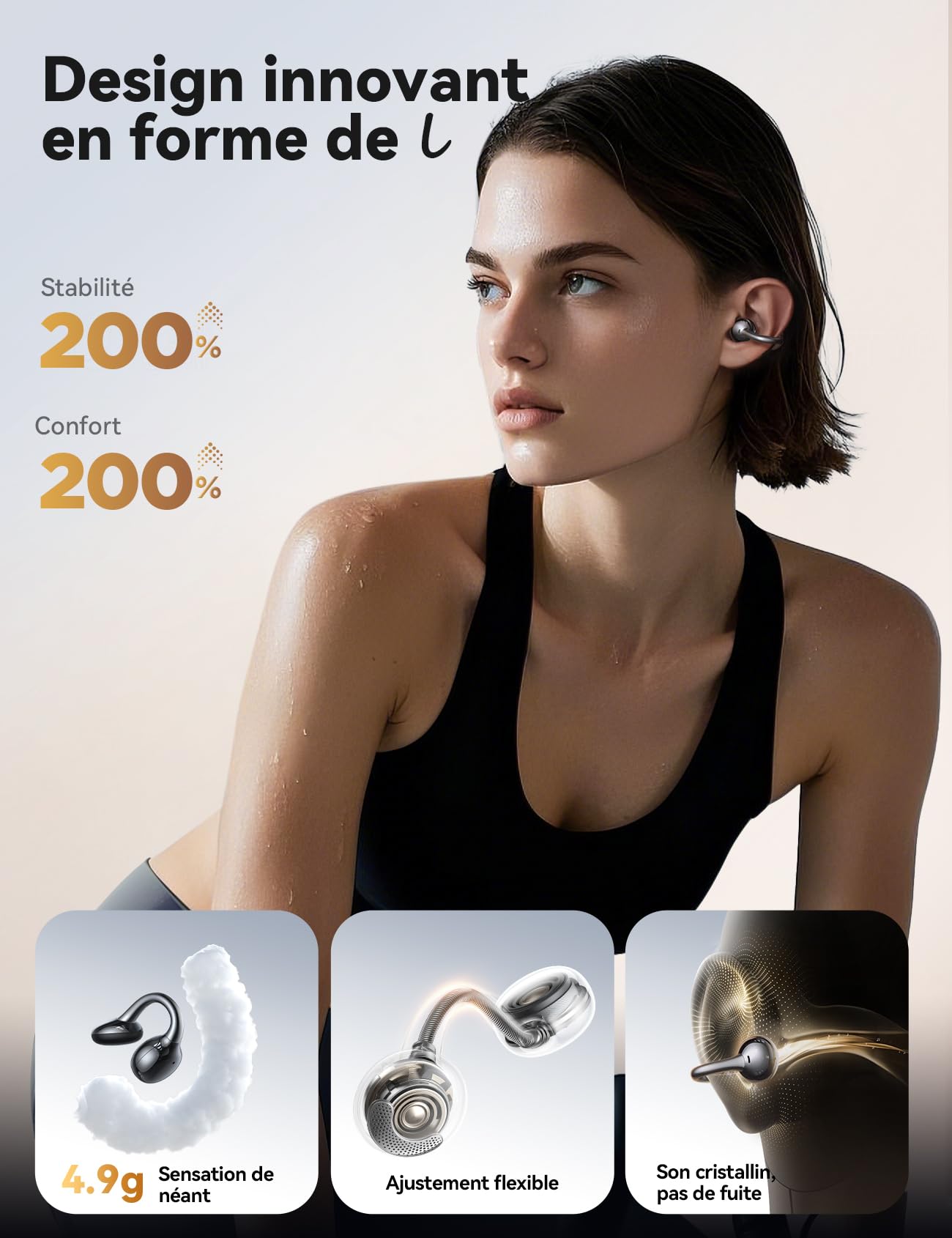 JOYROOM Écouteurs Open Ear,【Son Piloté par App】 Bluetooth 5.4, Ecouteurs sans Fil à Clip, 4.9g Ultra-Légers & Confortables, IA-ENC, Détection L/R Auto, Son Immersif, Idéaux pour Sport & Quotidien
