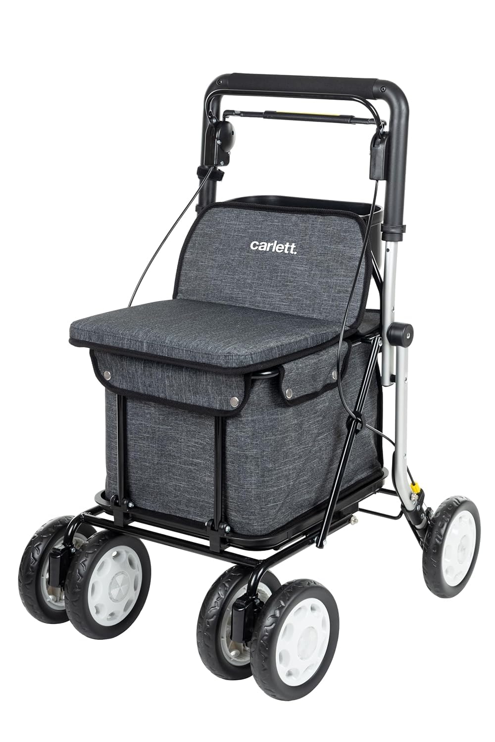 Carlett Rollator und Einkaufstrolley mit Sitz, EU-Medizinprodukt, höhenverstellbarer Griff, Parkbremse, Räder in 3 Positionen, robust – Comfort Assist, Dunkelgraue