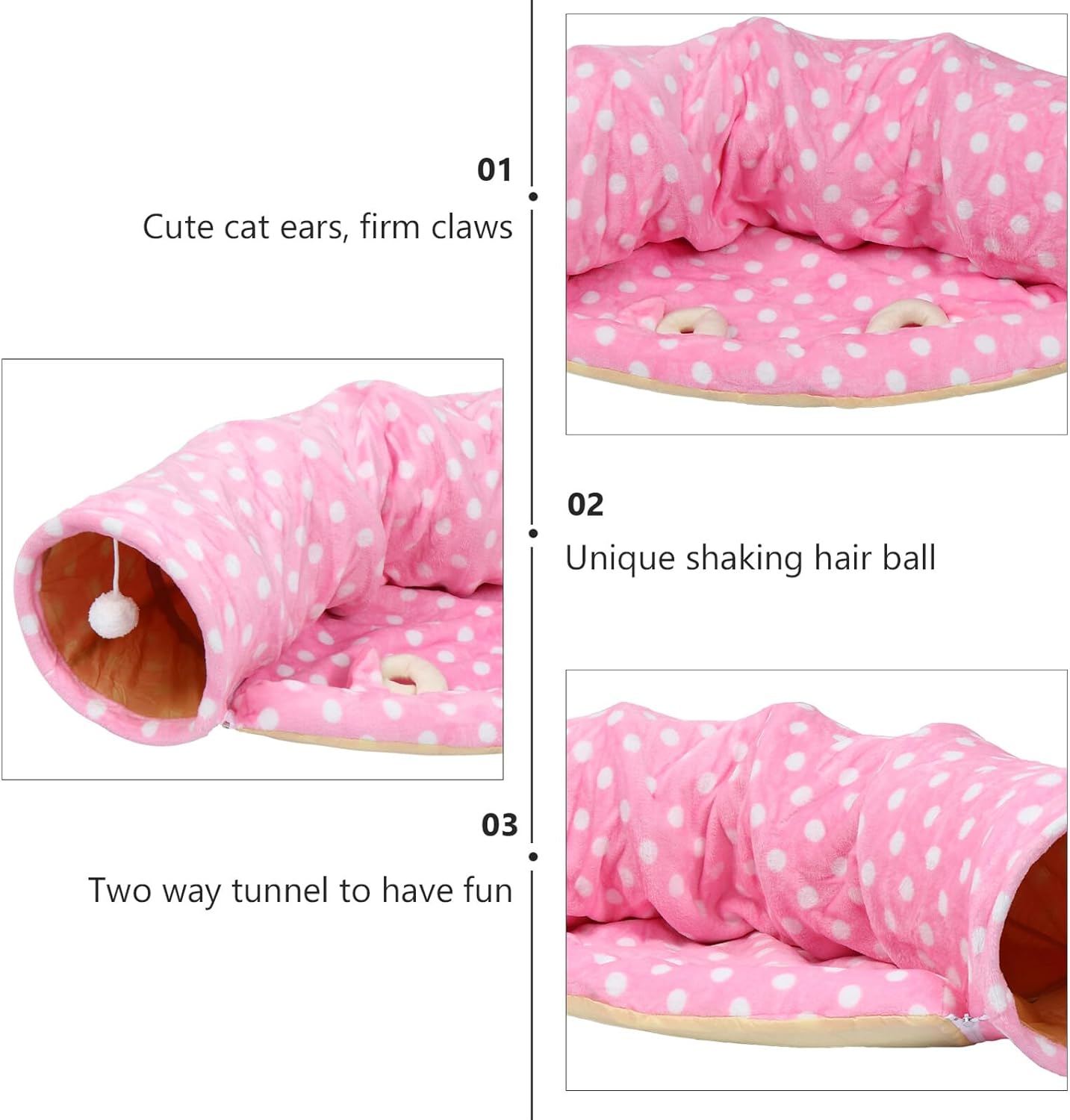 UPKOCH Foldable Pink Cat Tunnel with Crinkle Paper for Interactive Play and Exercise, Semi-Circle Kitty Activity Tunnel Suitable for Indoor Cats