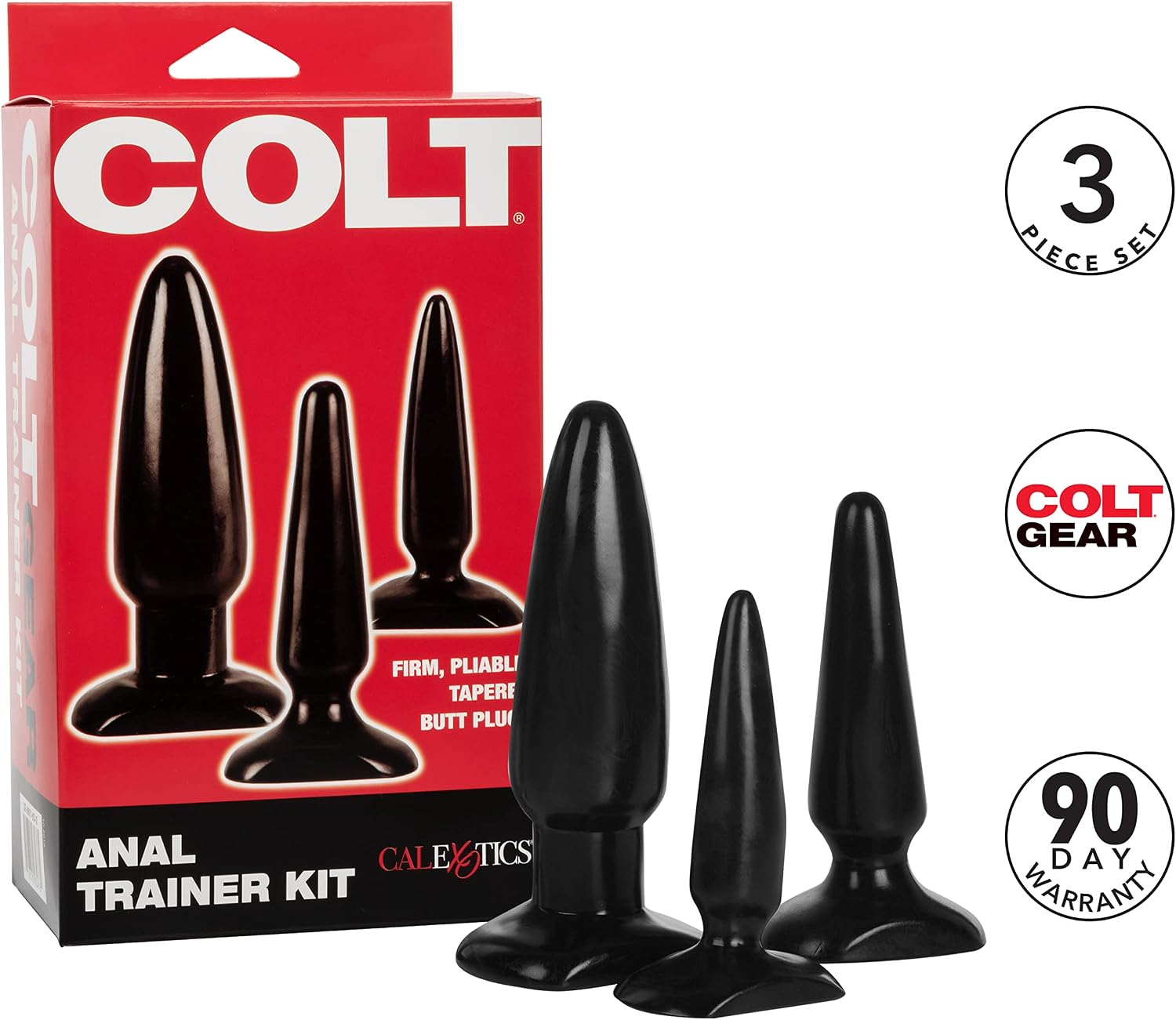 CalExotics Colt Anal Trainer Kit - 3 Piece Male Butt Plug Set - Waterproof Fetish Sex Toys for Couples - Black