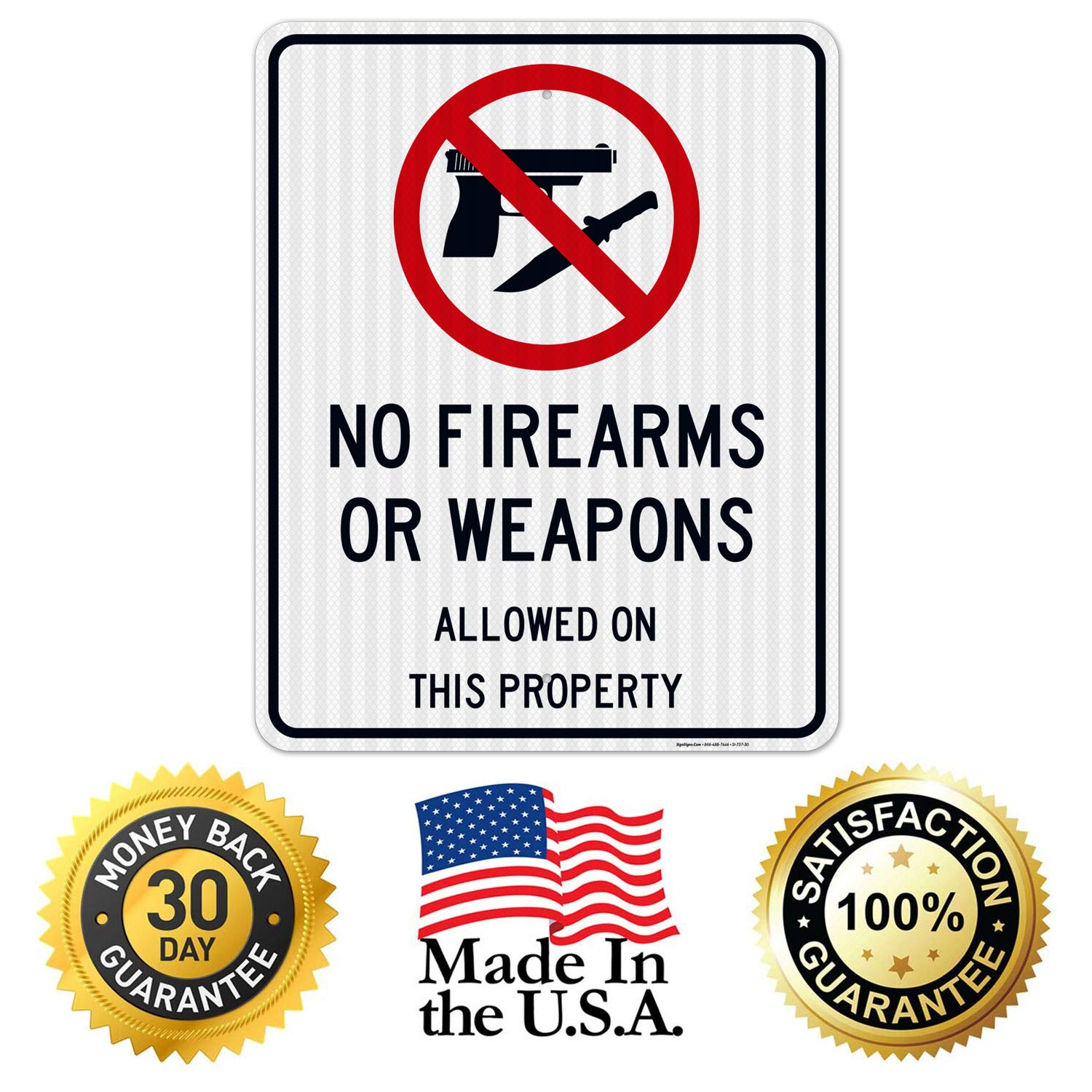 No Firearms Guns Or Weapons Allowed Sign, 24x30 Inches, 3M EGP Reflective .080 Aluminum, Fade Resistant, Indoor/Outdoor Use, Made in USA