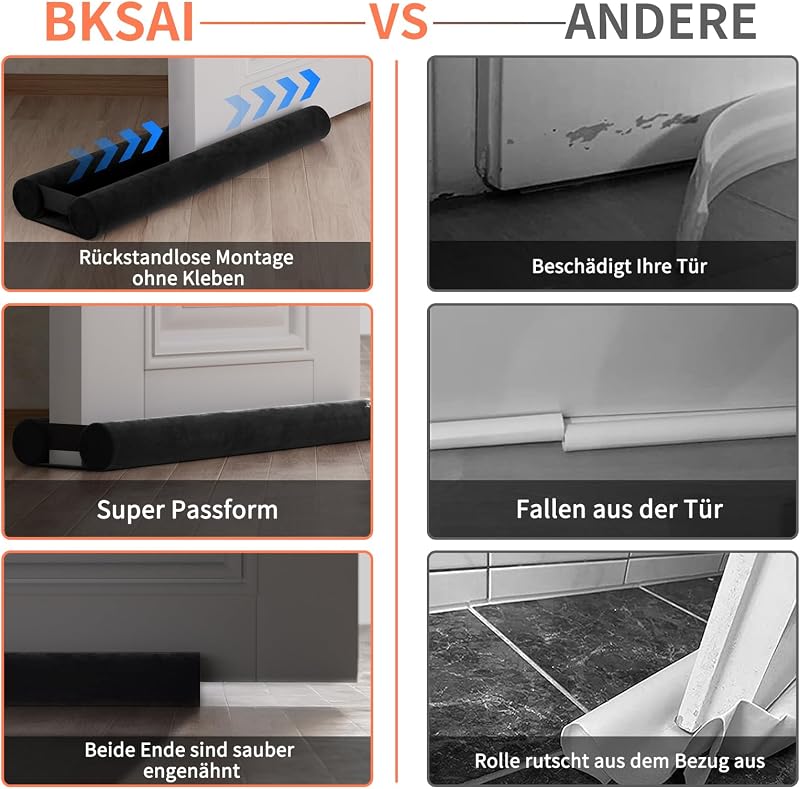 BKSAI Ajtó Szigetelő 60-100 cm Ragasztás Nélküli Huzatcsapda Hangszigetelő Szélvédelem