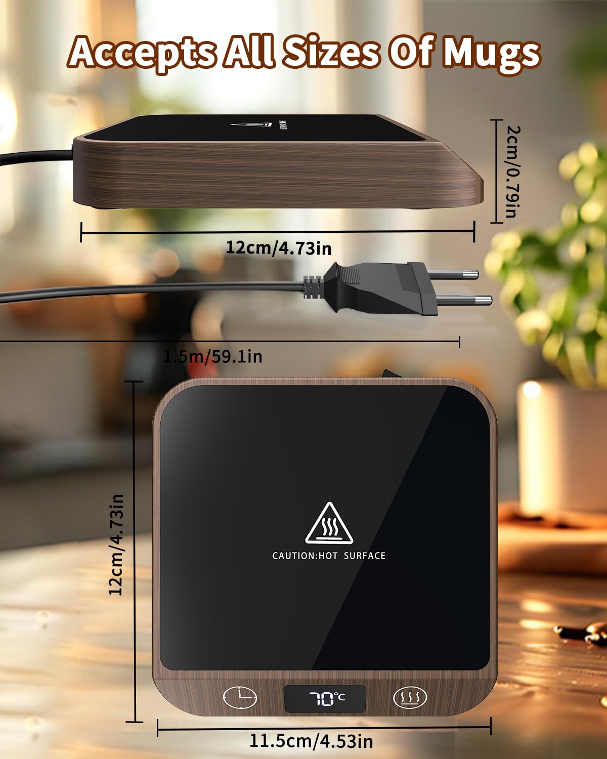 MYMULIKE Scaldabagni da caffè con 6 temperature (45 ℃ a 70 ℃ con schermo LED, scaldamanico e timer da 1 a 12 ore per auto, caffè, tè, latte, scaldamani