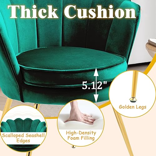 Miniatura 4 de Juego de 2 sillas decorativas para sala de estar, silla de tocador tapizada de terciopelo con respaldo, patas de metal dorado, silla auxiliar