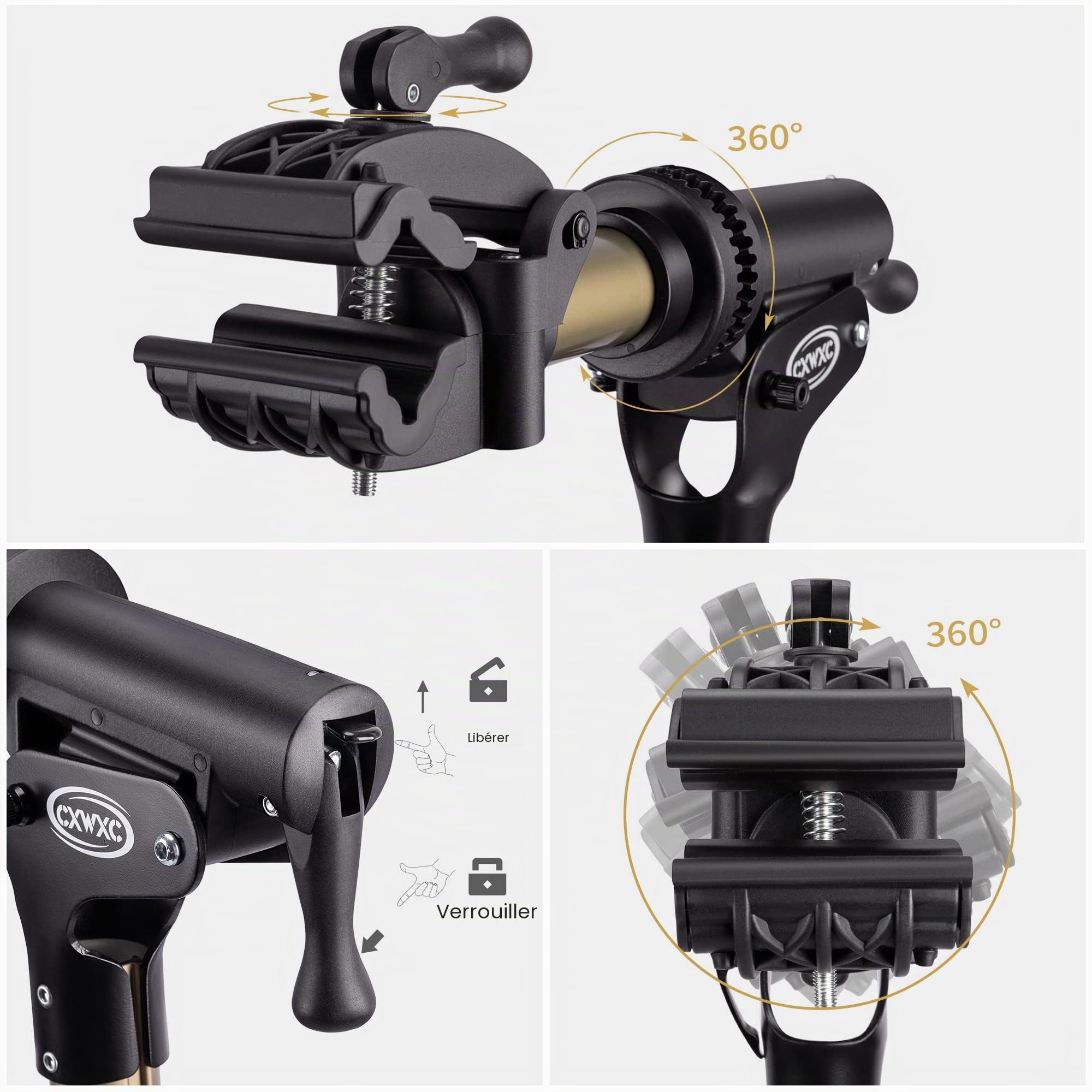 CXWXC Support de montage de vélo avec plateau à outils magnétique, charge jusqu'à 60 livres en alliage d'aluminium Support de réparation de vélo réglable en hauteur, pliable et rotatif à 360 °