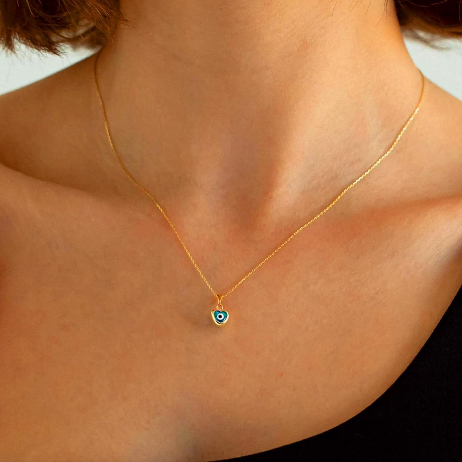 Evil Eye Necklace for Women 14K Gold Plated Delicate Necklaces Blue White CZ Diamond Pendant Necklace Cute Boho Tiny Evil Eye Lucky Protection Jewelry Gift for Women - Image 4