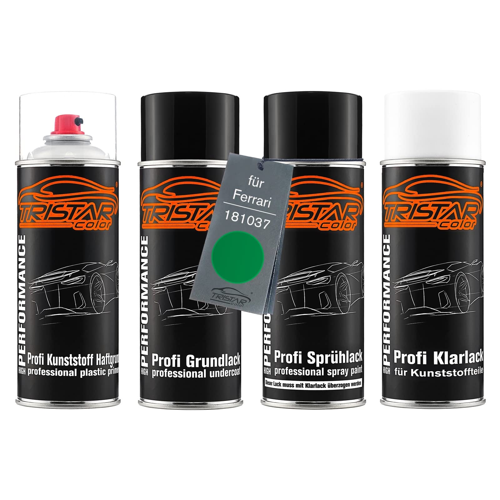 TRISTARcolor Zestaw w sprayu do plastiku do Ferrari 181037 Green Jewel Me. | Green Jewel Metallic Perl, Lakier samochodowy, Zestaw aerozoli do zderzaka/plastiku