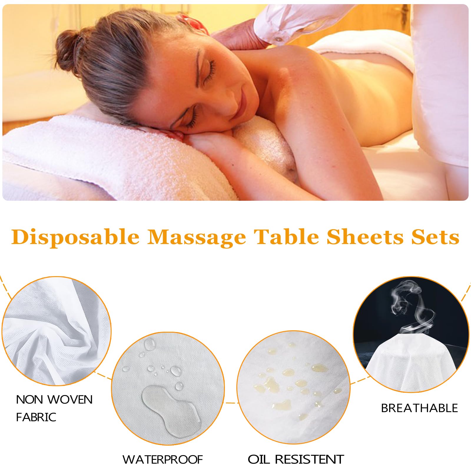 Juego de 10 sábanas desechables ajustables para mesa de masaje con agujero para la cara, tela transpirable no tejida, cubierta protectora para mesa de masaje con elástico a prueba de aceite e