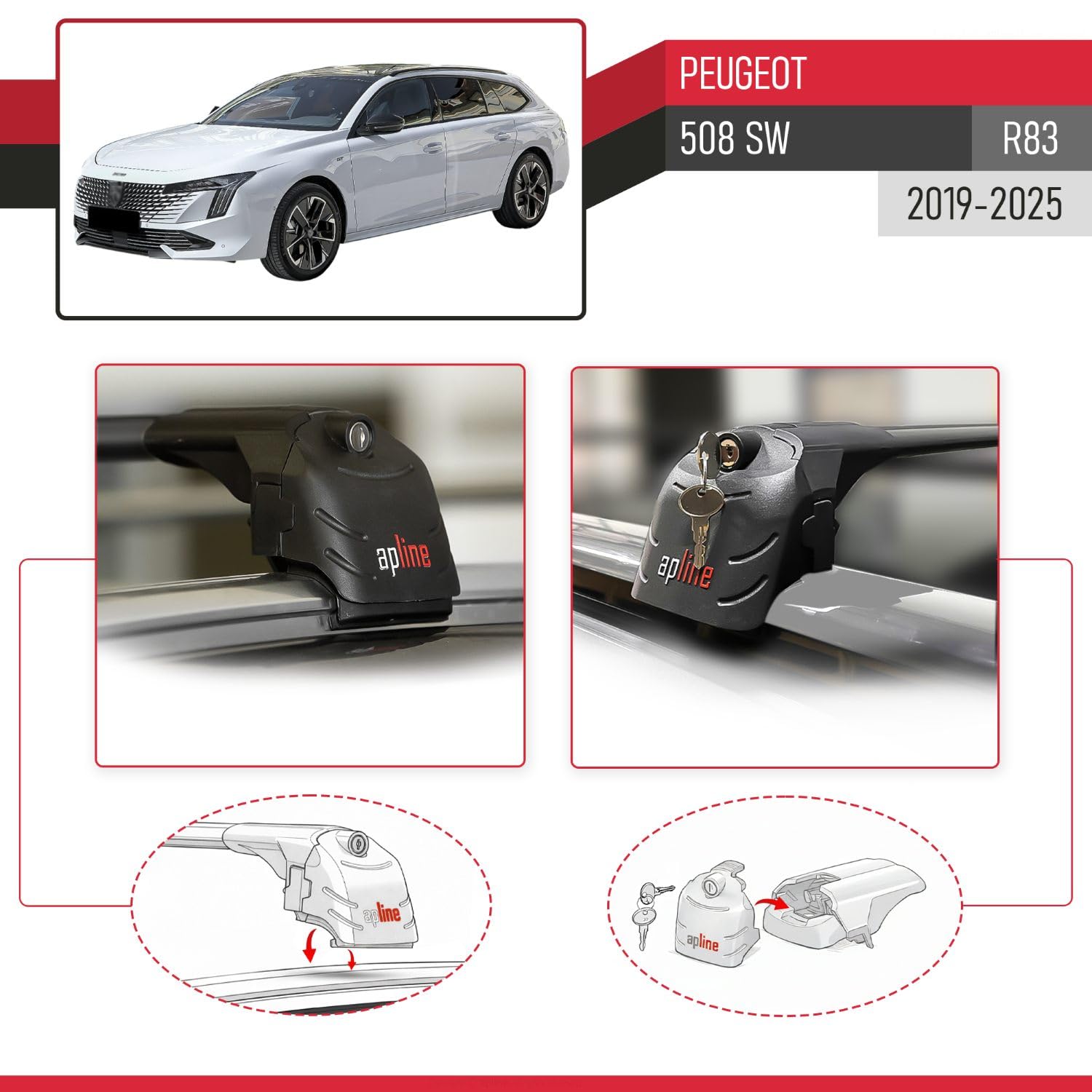 MDAK Compatible con Peugeot 508 SW 2019-2025 Ace-2 Barras de Techo Auto Portaequipajes Barras Transversales Negro Aluminio 2 Barras