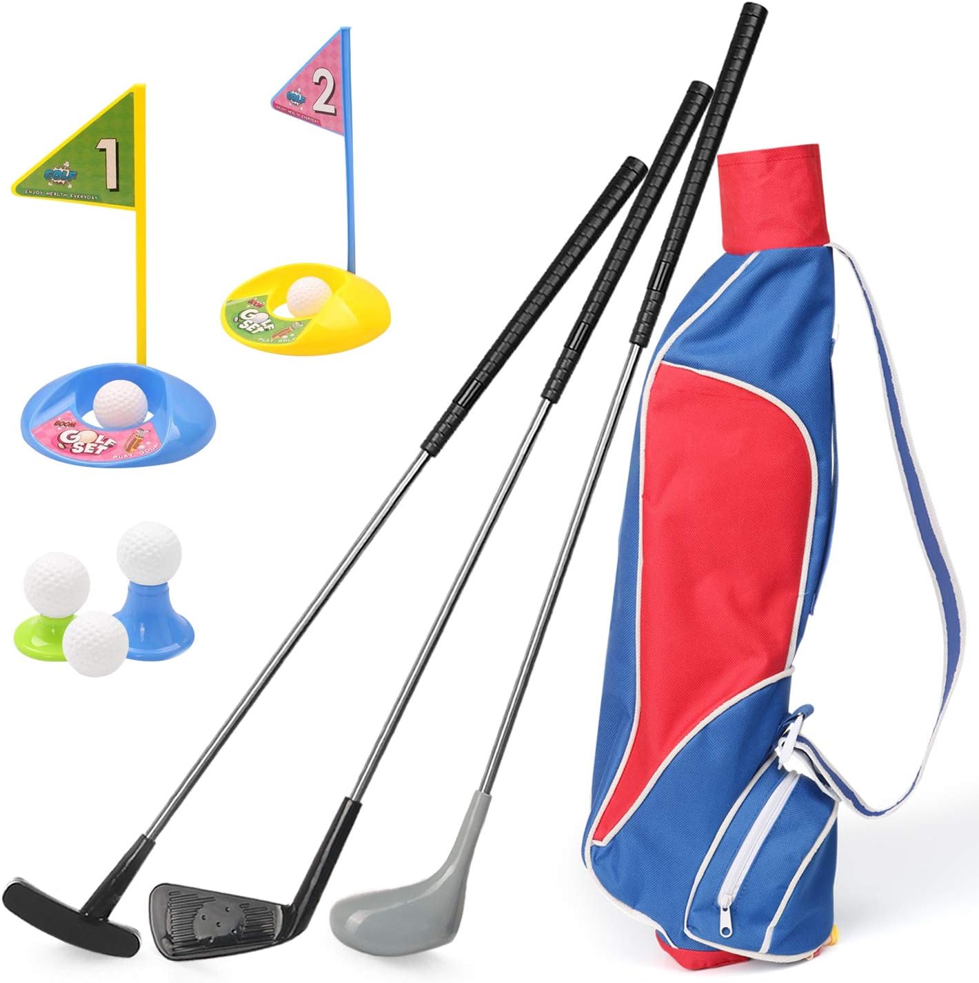 Kids Golf Clubs Toy Set, Exercise N Play Deluxe Happy Young Golfer Sports Kit, 15 Piece Set for Promotion of Kids Physical and Mental Development