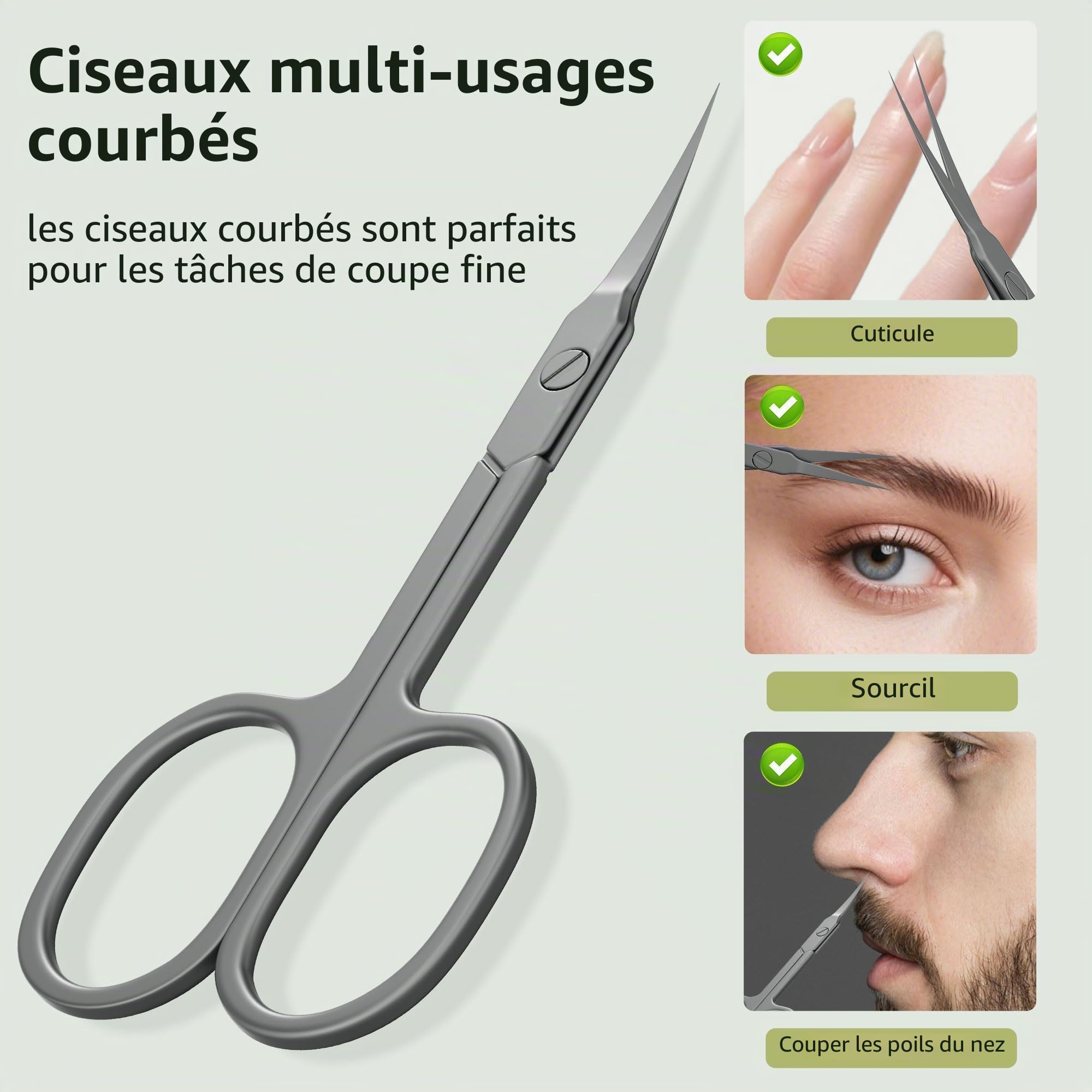Glamne Kit de toilettage pour sourcils, ciseaux, pince à épiler, rasoir, rasoir facial, avec miroir et étui de voyage