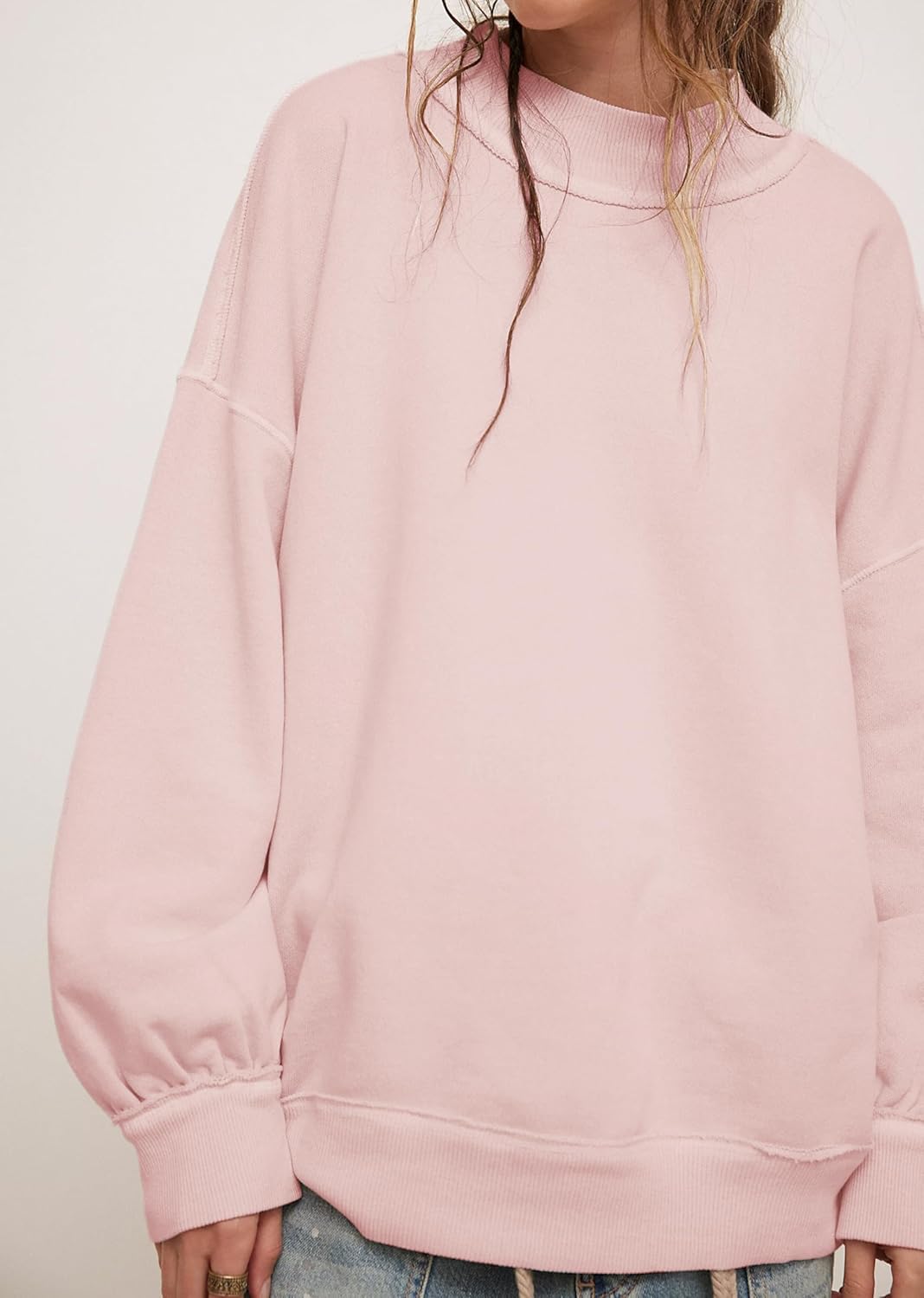 TERIVEEK Mock Neck Sweatshirt for Women Oversized Turtleneck Long Sleeve Hoodies 2025 Fall Casual Drop Shoulder Pullover Tops
