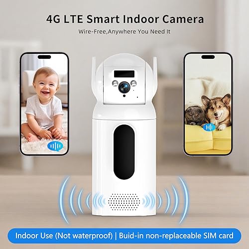Miniatura 6 de Cámara de seguridad celular 4G LTE para interiores, inalámbrica, tarifa mensual, cámara para mascotas con altavoz para perrogato, monitor de bebé,
