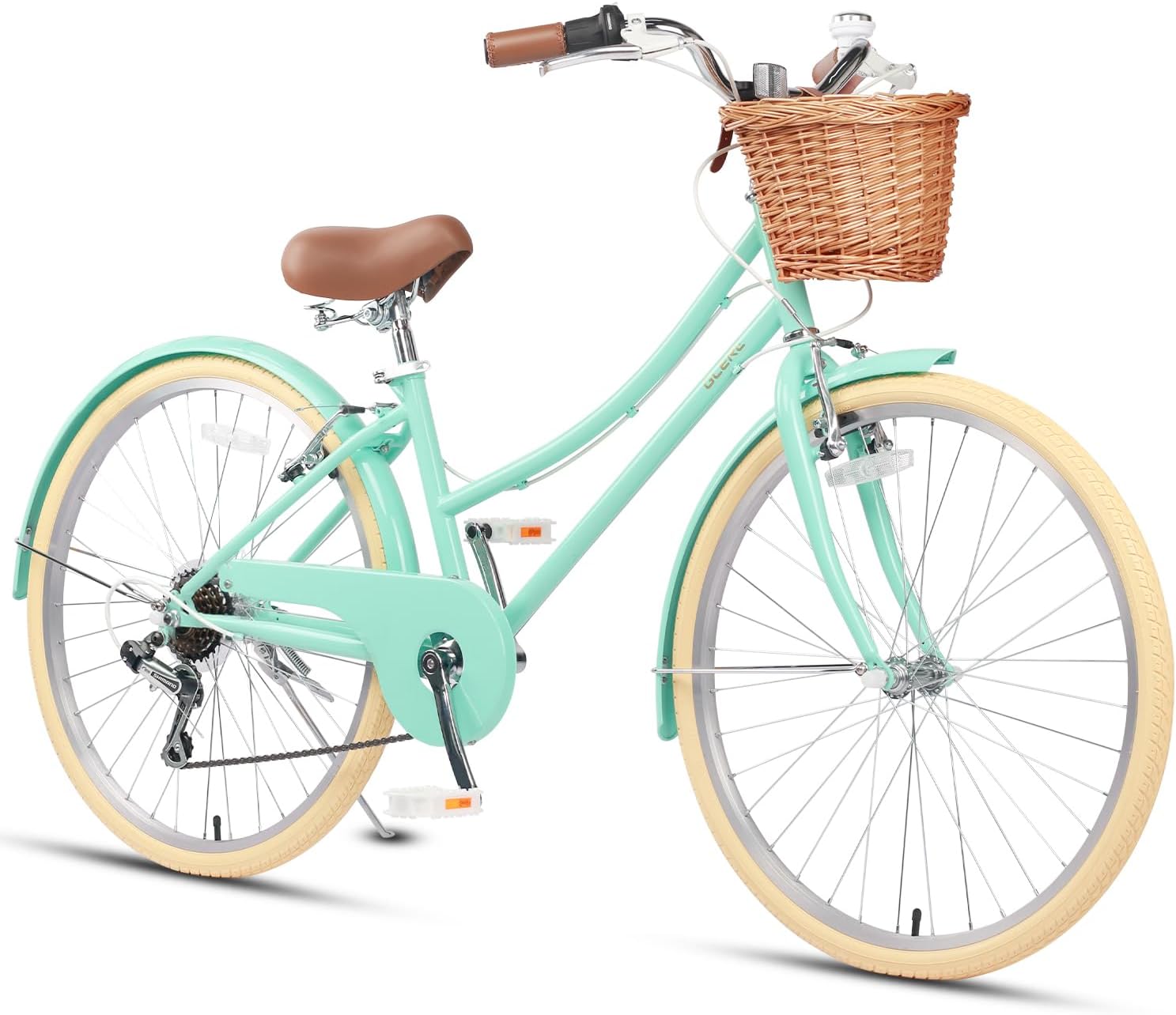 Glerc Missy 20 24 26 Inch Girl Cruiser Hybrid 6-Speed City Bicycle for Youth Girls Over 8 Years Old with Wicker Basket & Kickatand, Multiple Colors