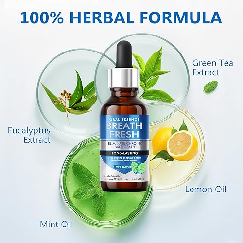 Miniatura 6 de Tratamiento para el mal aliento para adultos, gotas de aliento para aliento fresco, acción rápida, duradera, natural, sin alcohol, aumenta la