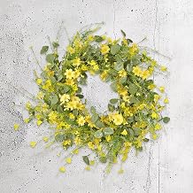Artificial Daisy Wreath,45cm Yellow Spring Summer Wreaths,Sunflower Wreath with Daisies,Wildflowers and Green Leaves,Spring Summer Hanging Decoration for Front Door Window Wall Yellow