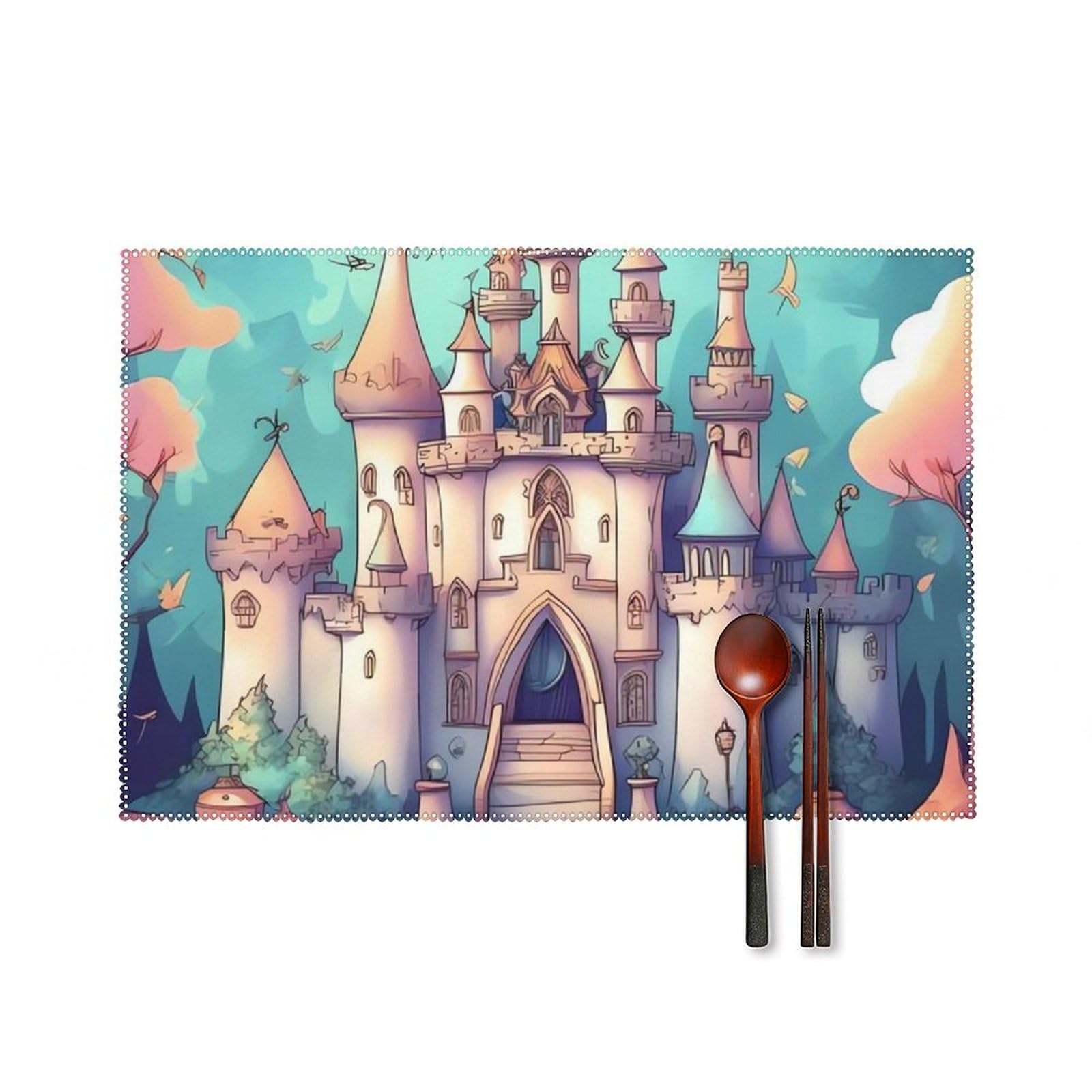 Lot de 6 sets de table imprimés château lavables