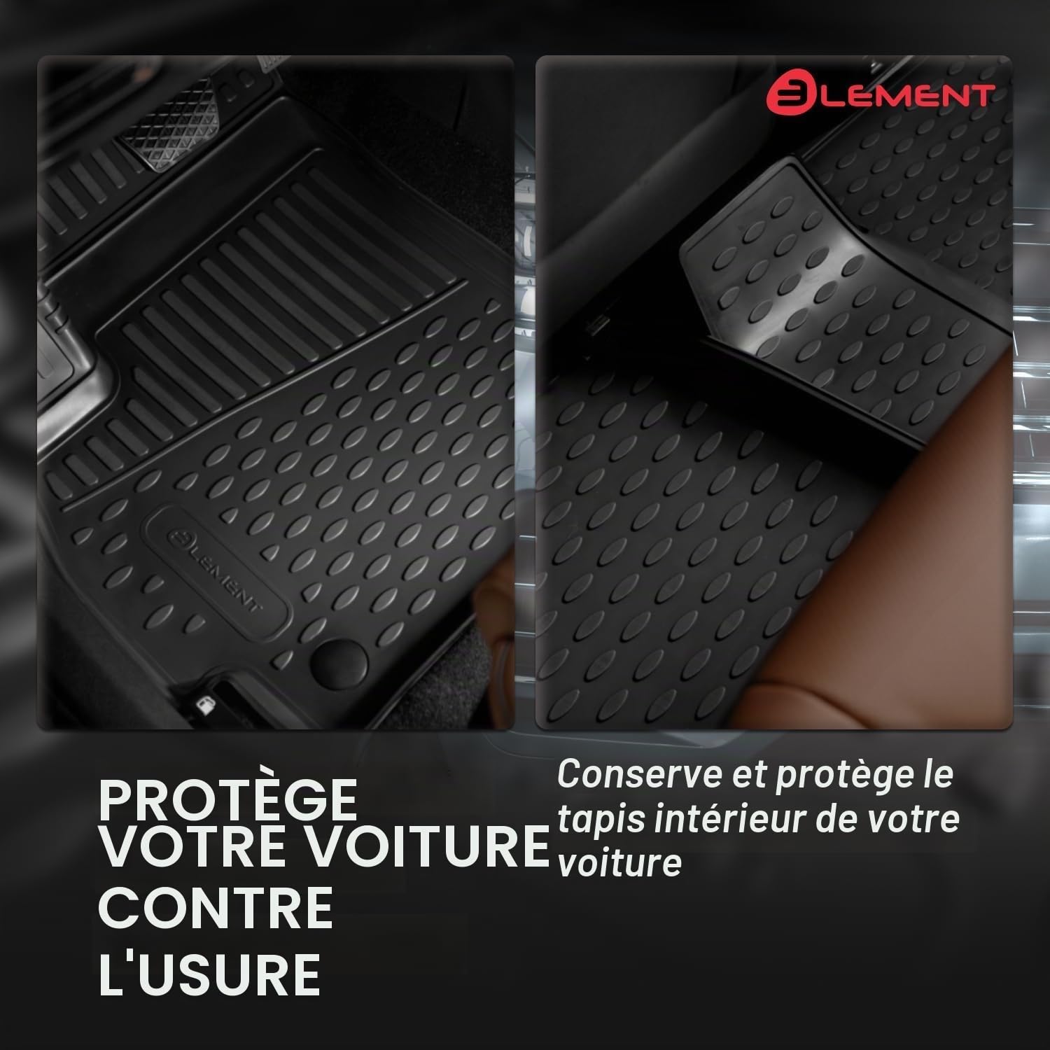 Element Tapis de Sol Voiture en TPE pour 3D Fiat 500x, 2014->, (Europe), sur Mesure, antidérapants, imperméables, Bords Hauts, Protection Toutes Saisons, Facile à Nettoyer