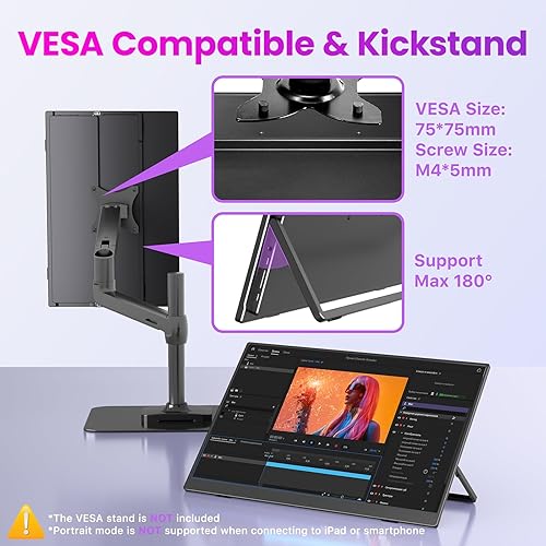 Miniatura 7 de Monitor portátil de 16 pulgadas 2K QHD 2560X1600 100% sRGB 100Hz IPS HDR HDMI USB-C Monitor de viaje para laptop, MacBook, PC, Surface PS5 Xbox,