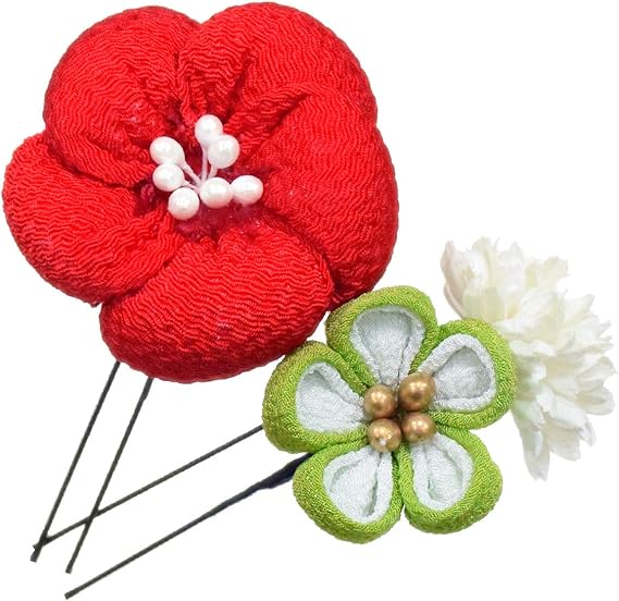 Amazon 髪飾り 花 かんざし つまみ細工 梅花 Uピン 2個セット 1赤緑白 和装小物 通販 Amazon 髪飾り 花 かんざし つまみ細工 梅花 Uピン 2個セット 1赤緑白 和装小物 通販
