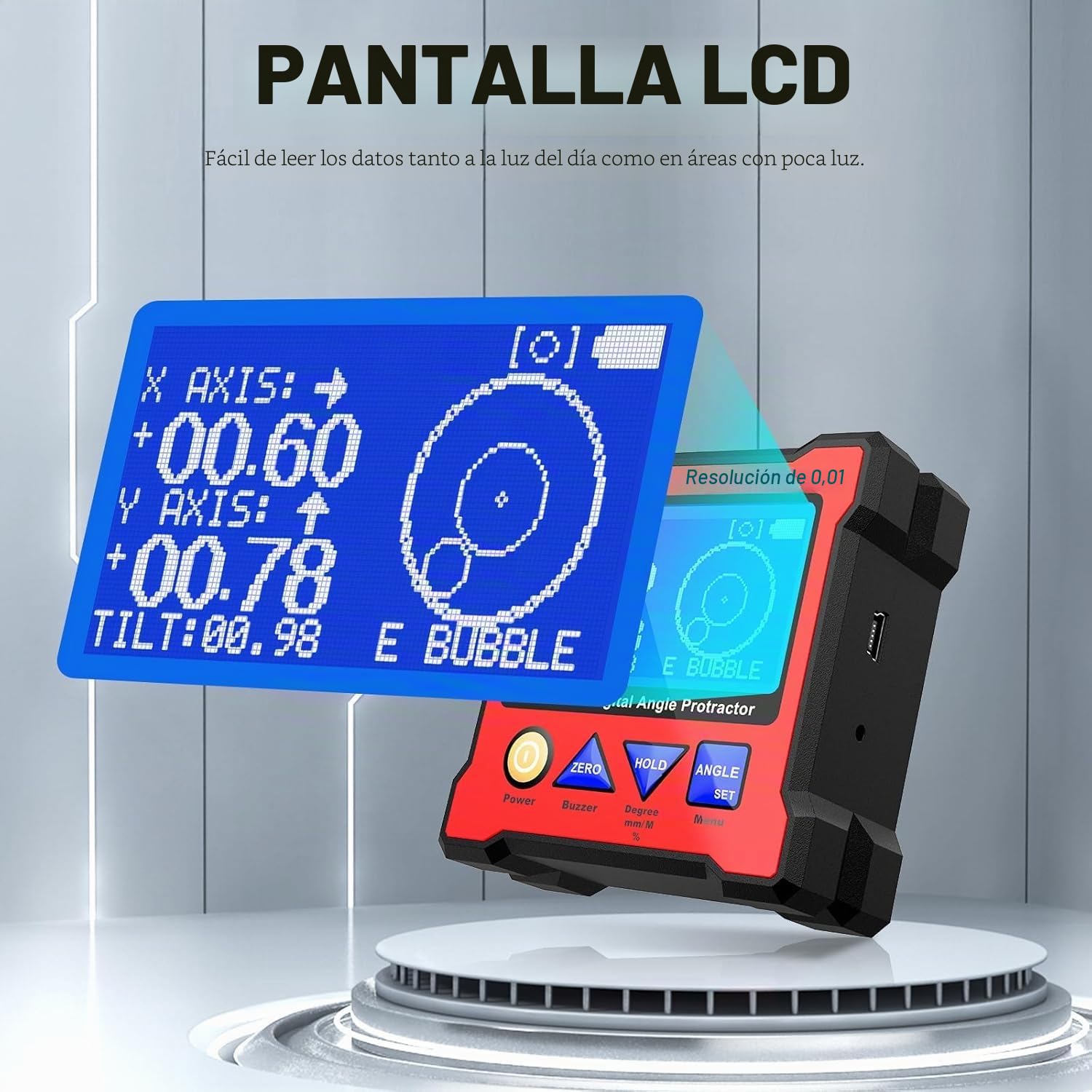 Inclinometro Digital 4x90°, DXL360S Goniometro, Resolución 0,01° | Caja de Nivel Digital de Precision Dual Axis Level Box Digital Angle Finder Professional, para Carpintería, Construcción