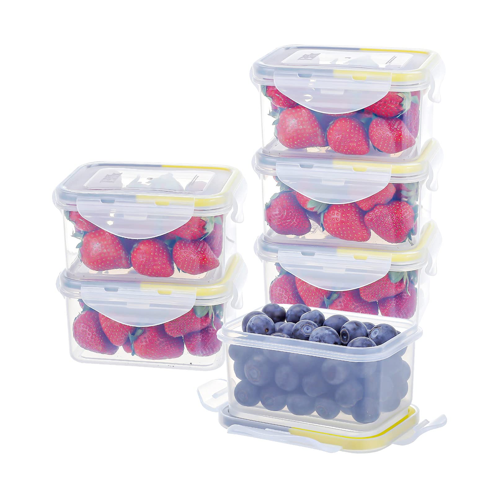 EASYLOCK 6Pack 500ML Food Storage Containers with Lids Airtight, Meal Prep Containers Reusable, Plastic Food Container with Lids Set, Freezer Storage Boxes, Snack Pots (Yellow-Grey)