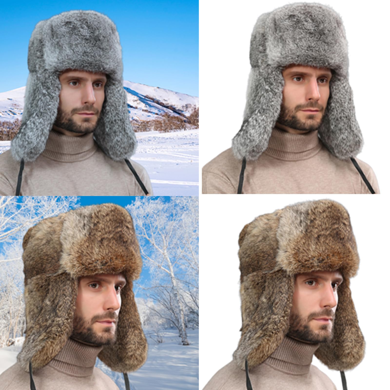 Vintage Plush Trapper Hat for Teens Adult Windproof Winter Hat Thicken Earflap Hat Keep Warm Skiing Cycling Hat Gray