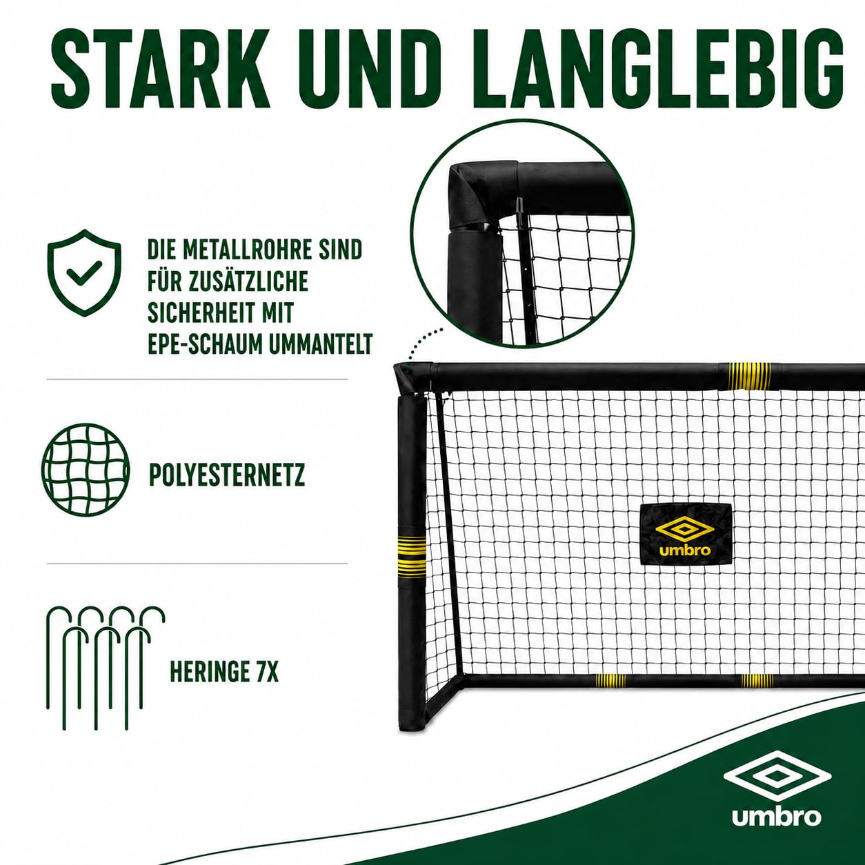 Umbro Fußballtor - Fussballtor Groß - Fußball Tor - Fussballtore für Garten Kinder und Erwachsene - Fussball Trainingszubehör für Innen und Außen - Metall - Schwarz/Gelb