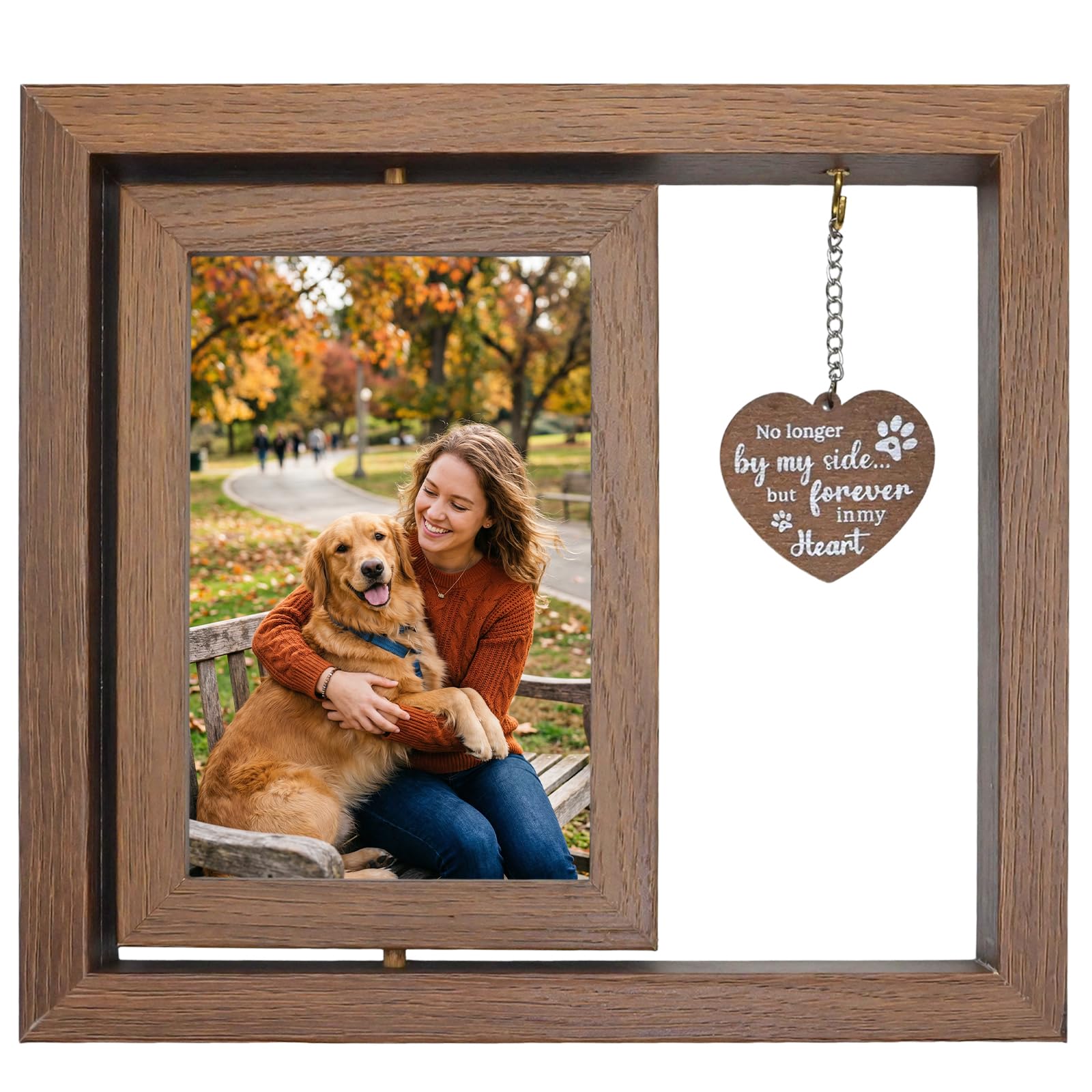 MospdyGear Dog Memorial Photo Frame for 6-inch Prints 360-degree Rotatable, Includes Metal Heart Memorial Pendant, Suitable as Memorial Gift for the Loss of a Beloved Dog