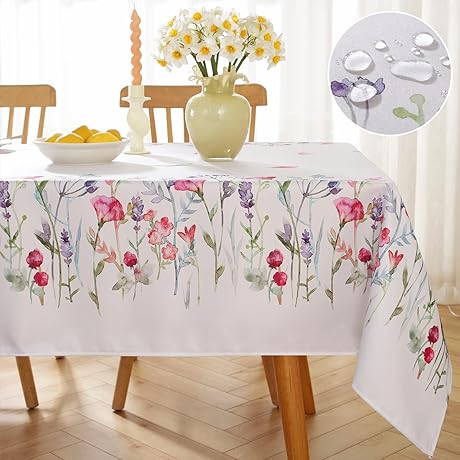 SASTYBALE Spring Rectangle Tablecloth - Floral, Watercolor Wild Flowers