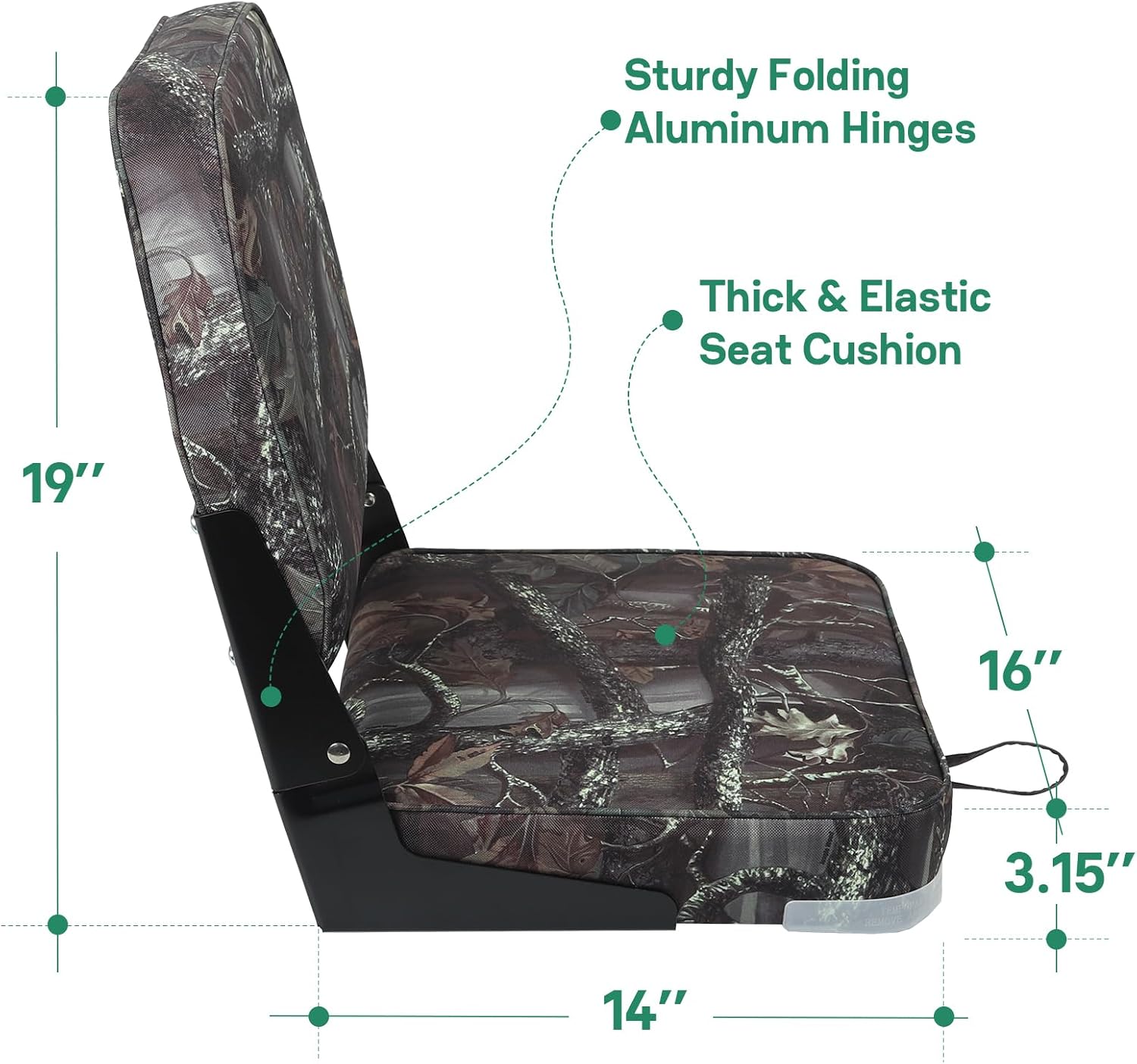 ERGOSEAT Folding Boat Seats Padded Camo Fishing Boat Chair with Backrest Marine Bass Jon Boat Seat