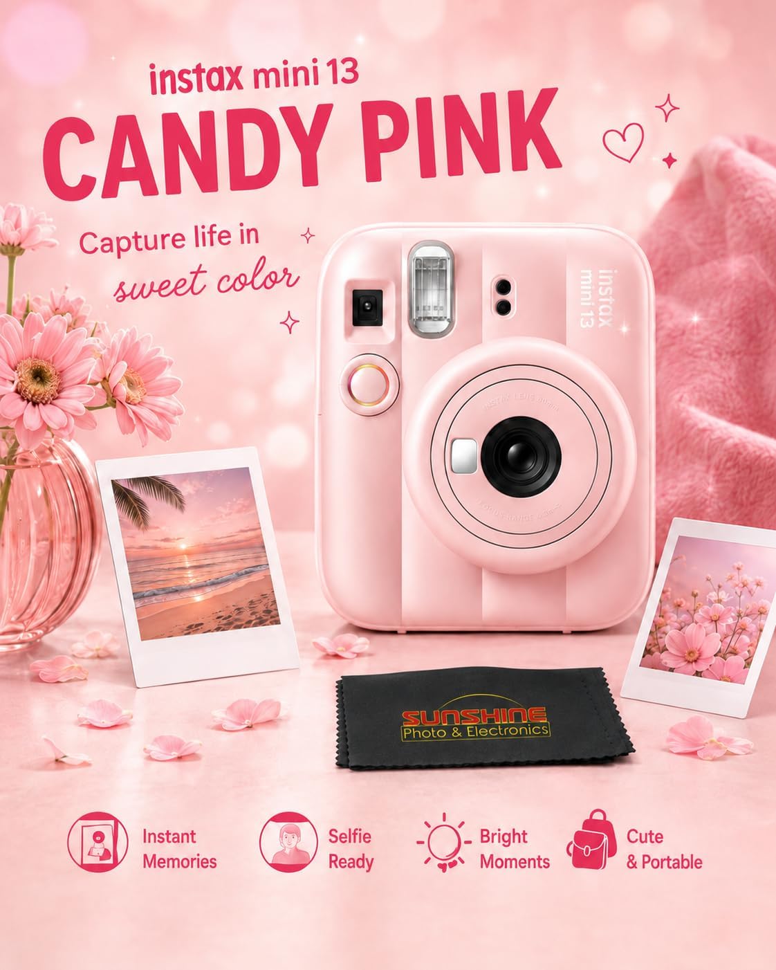 Fujifilm Instax Mini 13 Candy Pink Instant Camera + 40 Sheet Film Bundle image 3