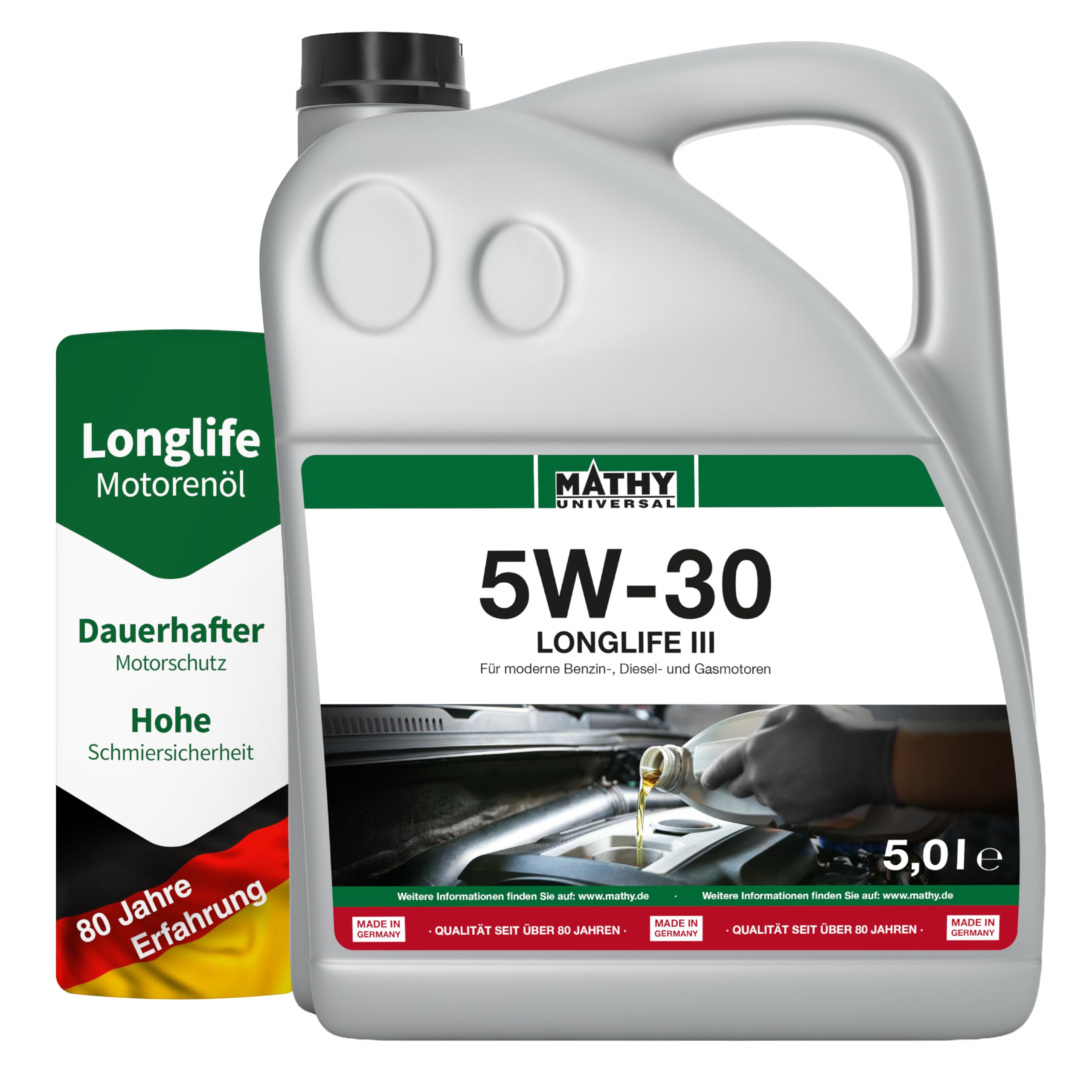 MATHY Motoröl SAE 5W-30 Longlife III, 5 Liter, HC-Synthese-Motor-Öl | Hochleistungs-Motorenöl für Benzin- und Dieselmotor, Leichtlauf-Öl, Hält Motor & Abgasnachbehandlungssysteme sauber
