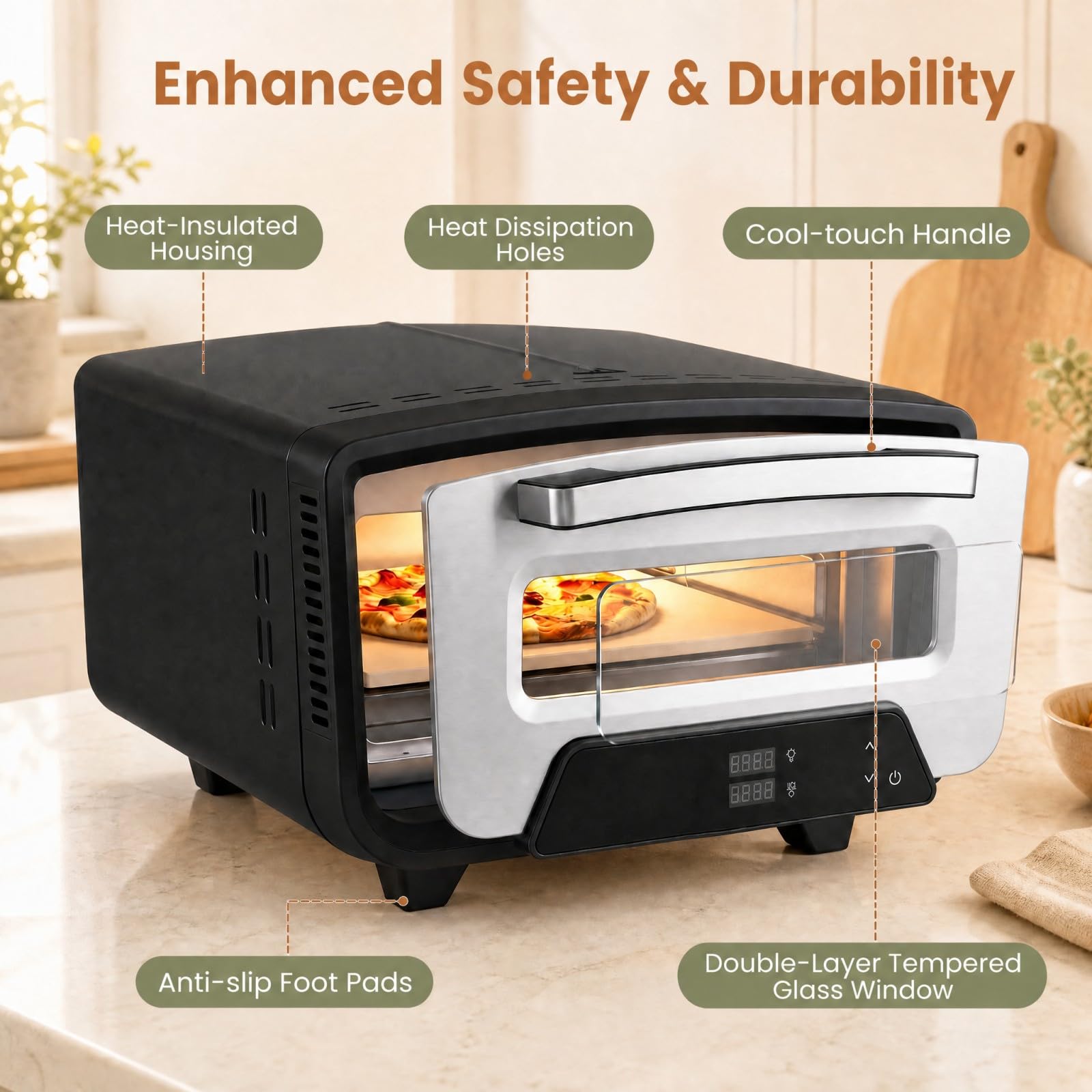 GIANTEX 1700W Forno Elettrico per Pizza da Interno con Pietra e Pala