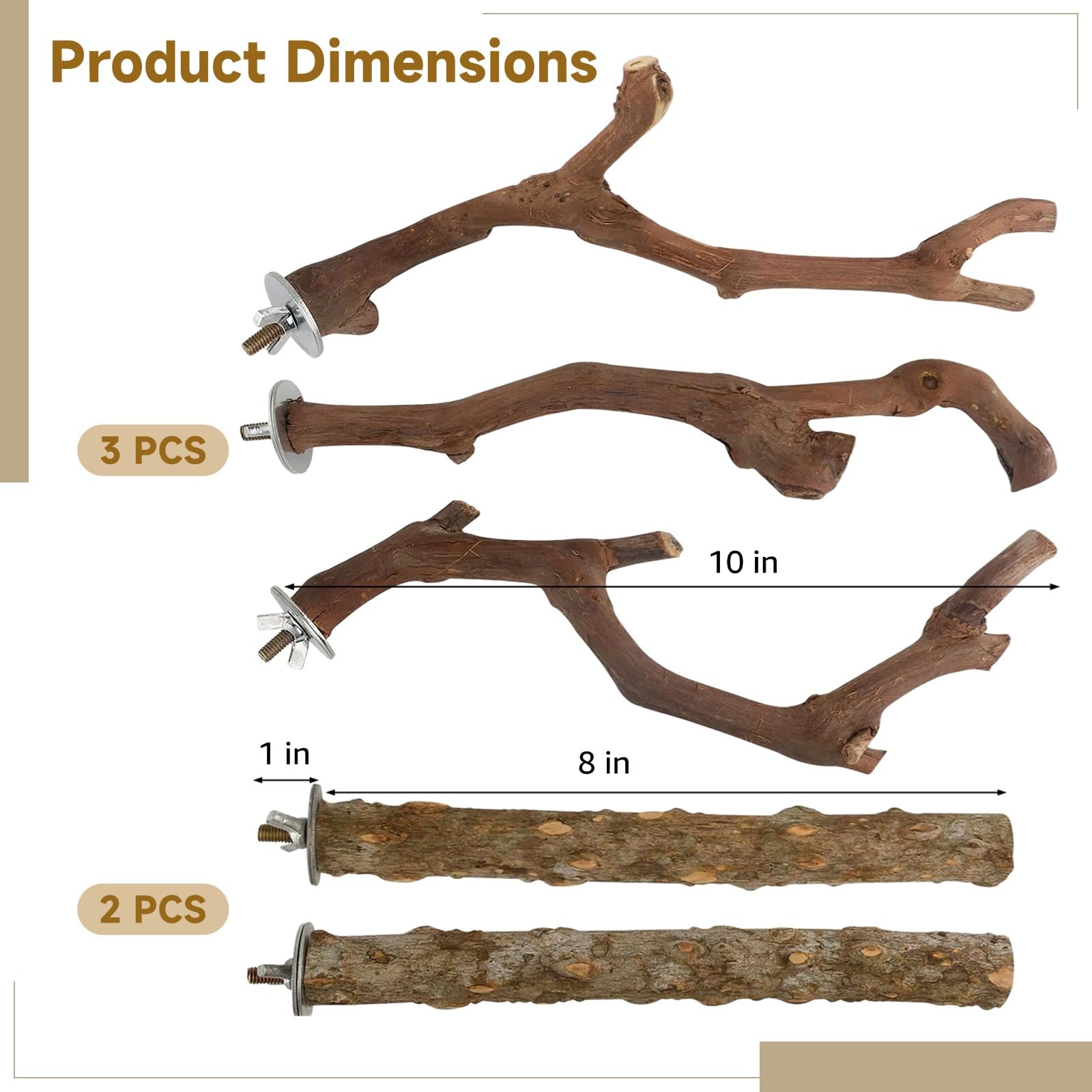 5 PCS Wood Bird Perches, Natural Grape Wood Branches with Mounts, Bird Stand and Paw Grinding Accessories, Cage Perches for Parakeet, Cockatiel, Conure, Budgie - image 4