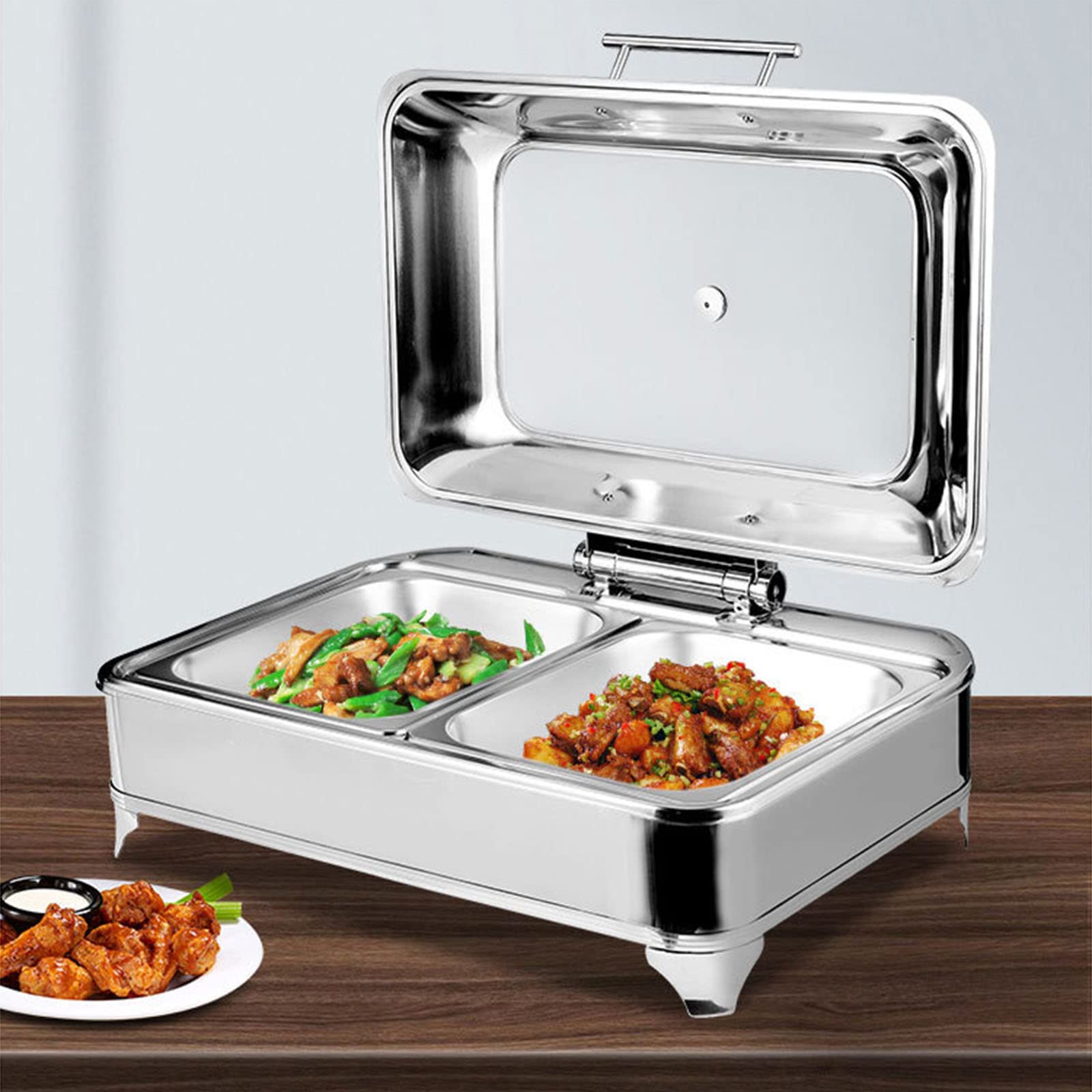 Calentador de alimentos para bufé, bandeja de catering ajustable de 9 L con tapas transparentes para fiestas y eventos, diseño portátil para servir y transportar fácilmente