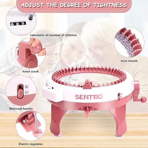 Miniatura 5 de YIMORIA SENTRO - Máquina de tejer de 48 agujas con contador de filas, máquinas de tejer inteligentes rotativas para adultos y niños, calcetines de