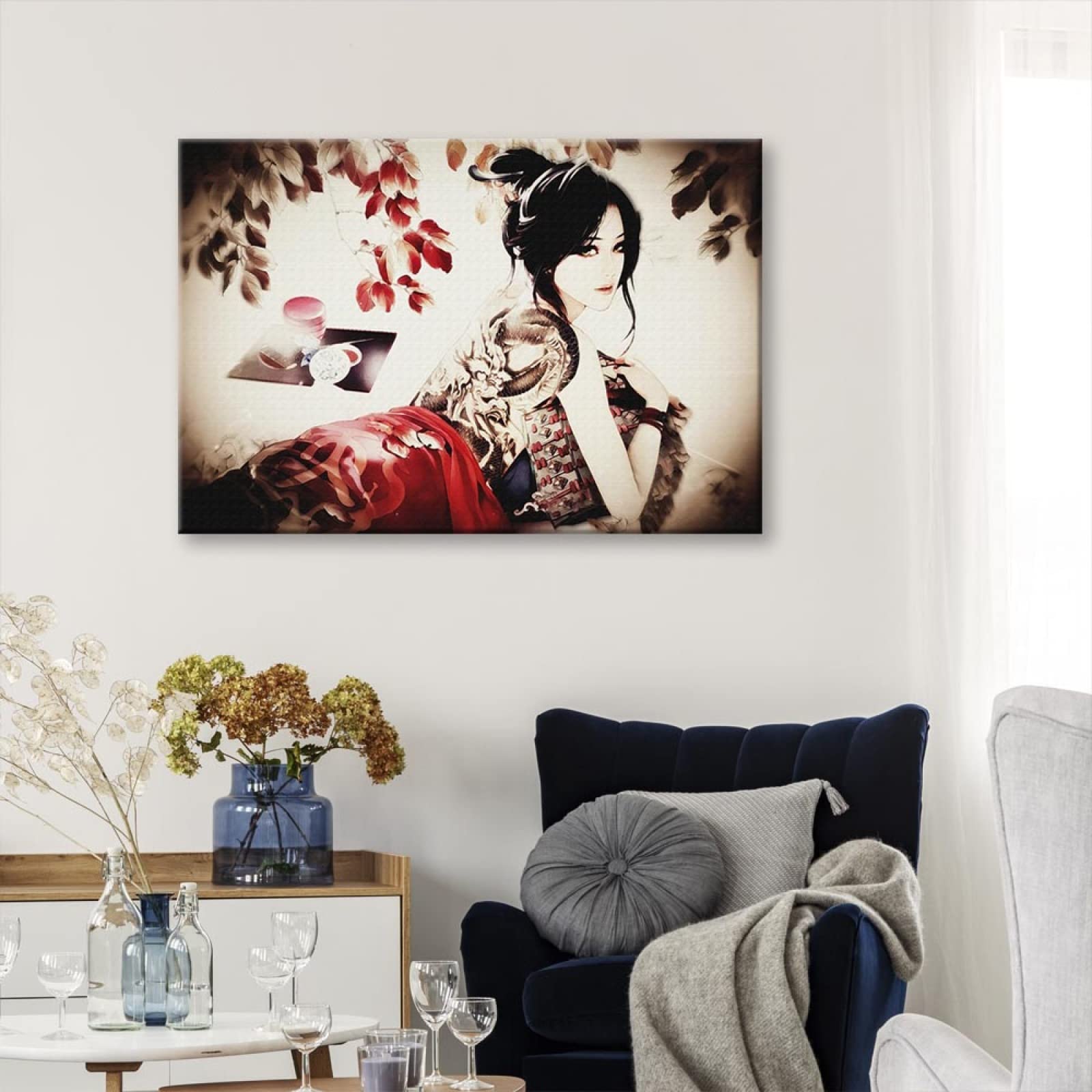 Japanische Geisha Wandbild 50x75cm - Leinwanddruck Für Wohnzimmer & Schlafzimmer