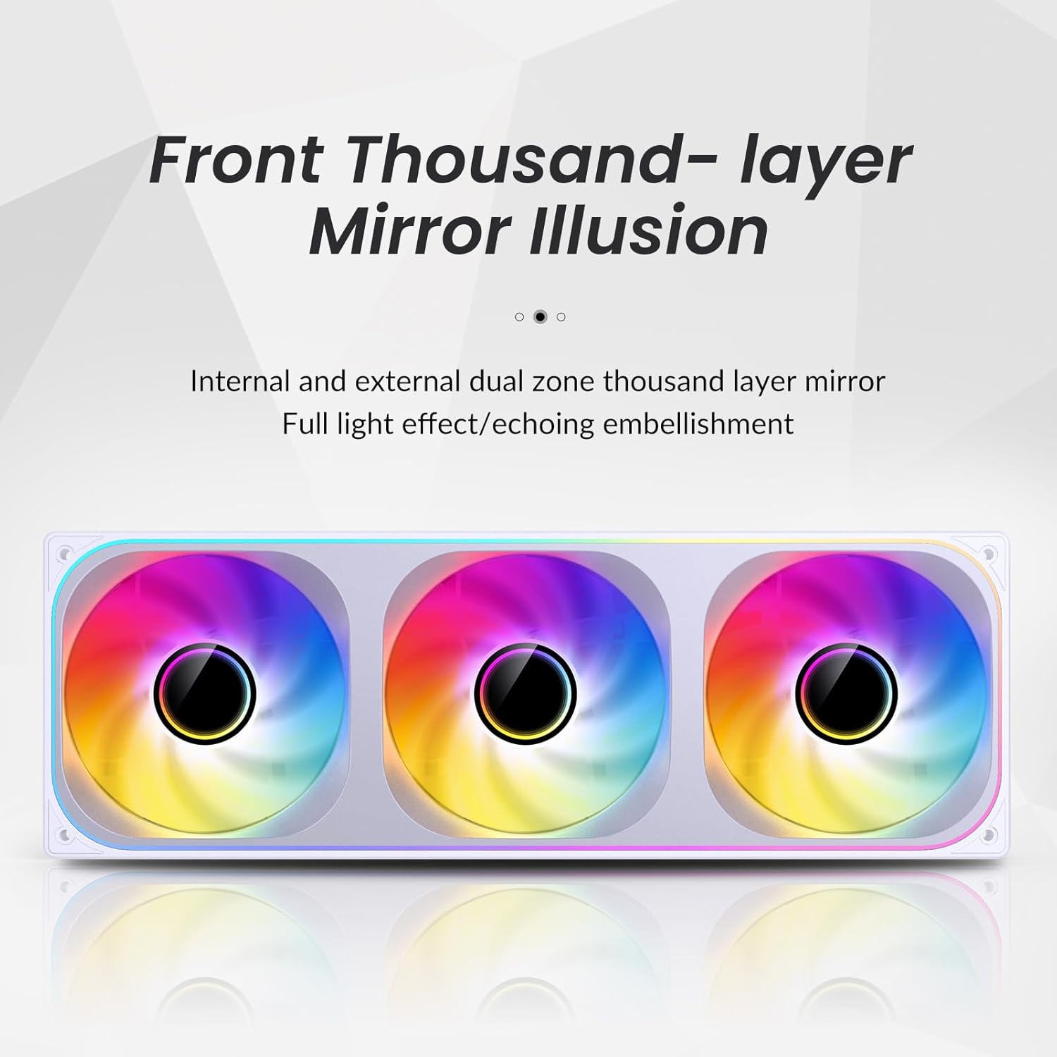 JONSBO ZB-360WR (Reverse) PC Case Fan, Reverse Blade Silent Computer Fan with Axis & 4-Sides Infinity Mirror, All-in-One, Single Frame Unit with 3x120mm ARGB Fans, PWM 1800RPM, 28MM Thick,White