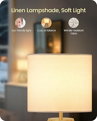 Miniatura 5 de Lámpara de mesa de noche, lámpara de mesa pequeña con pantalla de lino de jaula de lágrima, lámpara moderna de mesita de noche, pequeña lámpara de