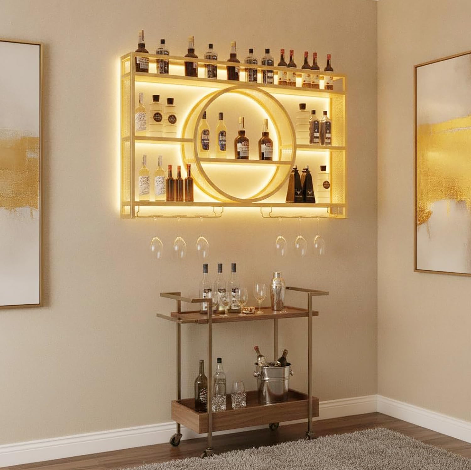 47 Inch Bar Shelves Wall Mounted Wine Rack with LED Light image 3