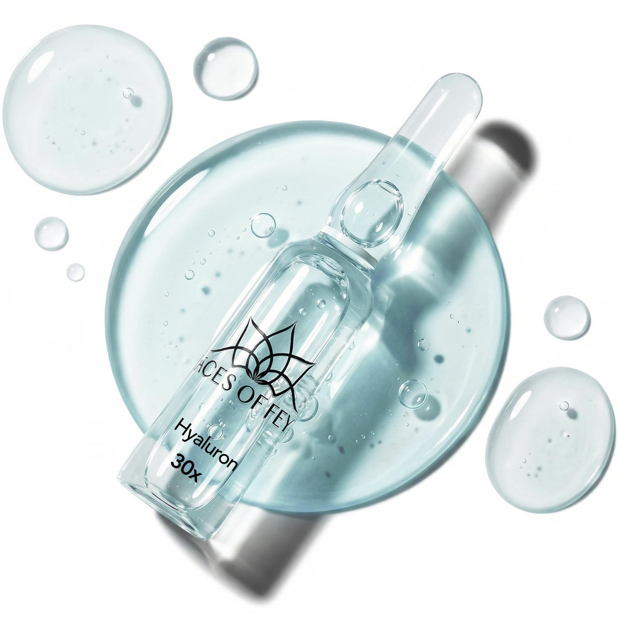Hyaluron Booster FACES OF FEY - 30x1,3ml Ampullen mit 1,25% Hyaluronsäure 4-fach-Komplex - Dermaroller & Microneedling Serum fürs Gesicht - intensive Feuchtigkeit gegen Trockenheitsfältchen, vegan
