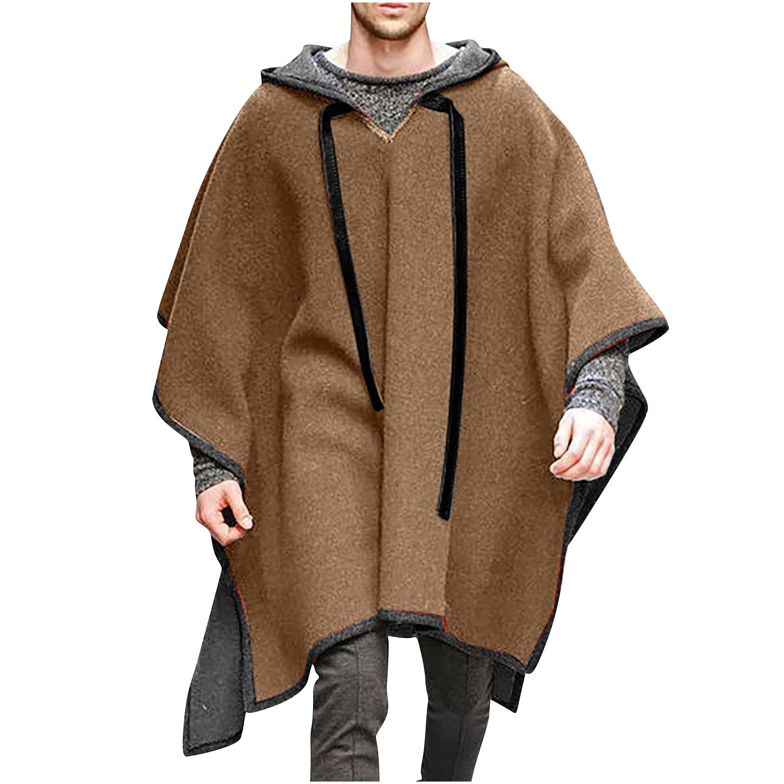 QUNPIU Alpaca Poncho for Mens Pancho Mexican Hooded Cowboy and Western Ponchos Adult Blanket Vintage Hoodie Pullover Coat