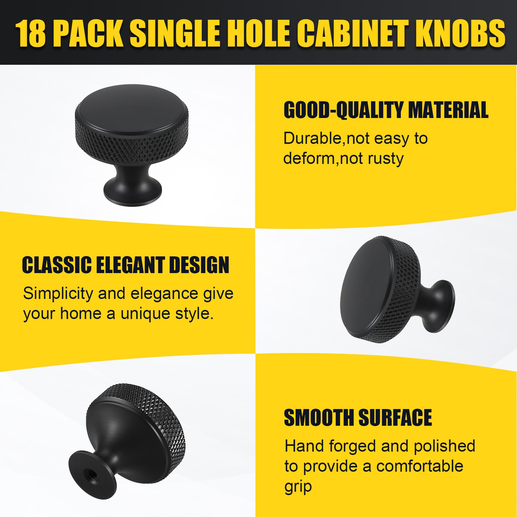 omolly 18 Pack Black Cabinet Knobs with 36 Pcs Screws and Screwdriver, Aluminum Alloy Drawer Knobs - Image 3