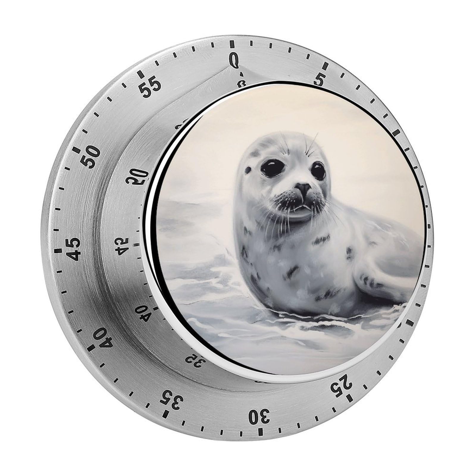 Harp Seal Painting Timers Adsorbable Stainless Steel Kitchen Timer Loud 60 Minute Visual Timer Portable Manual Countdown Timers Alarm Clock Time Management Tool for Home Work